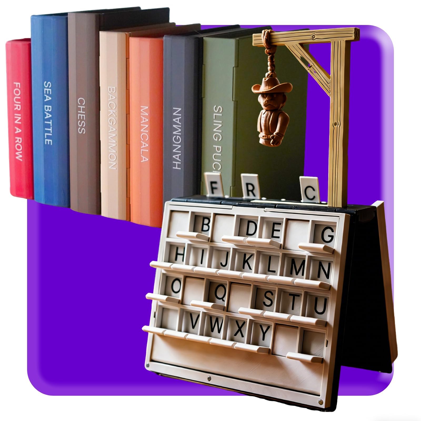 Board Game,3D Printed Hangman Game,Portable Books Design Board Games for Family Party,Travel Games (Hangman Game)