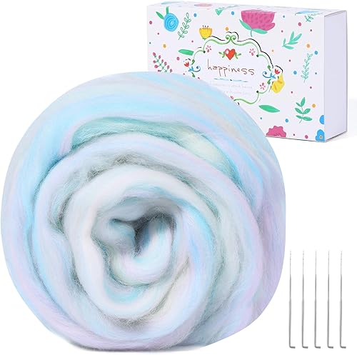 JUPEAN Aguja de fieltro de lana natural de color amarillo y verde, lana de fibra gruesa, suministros de fieltro de lana para fieltro húmedo y