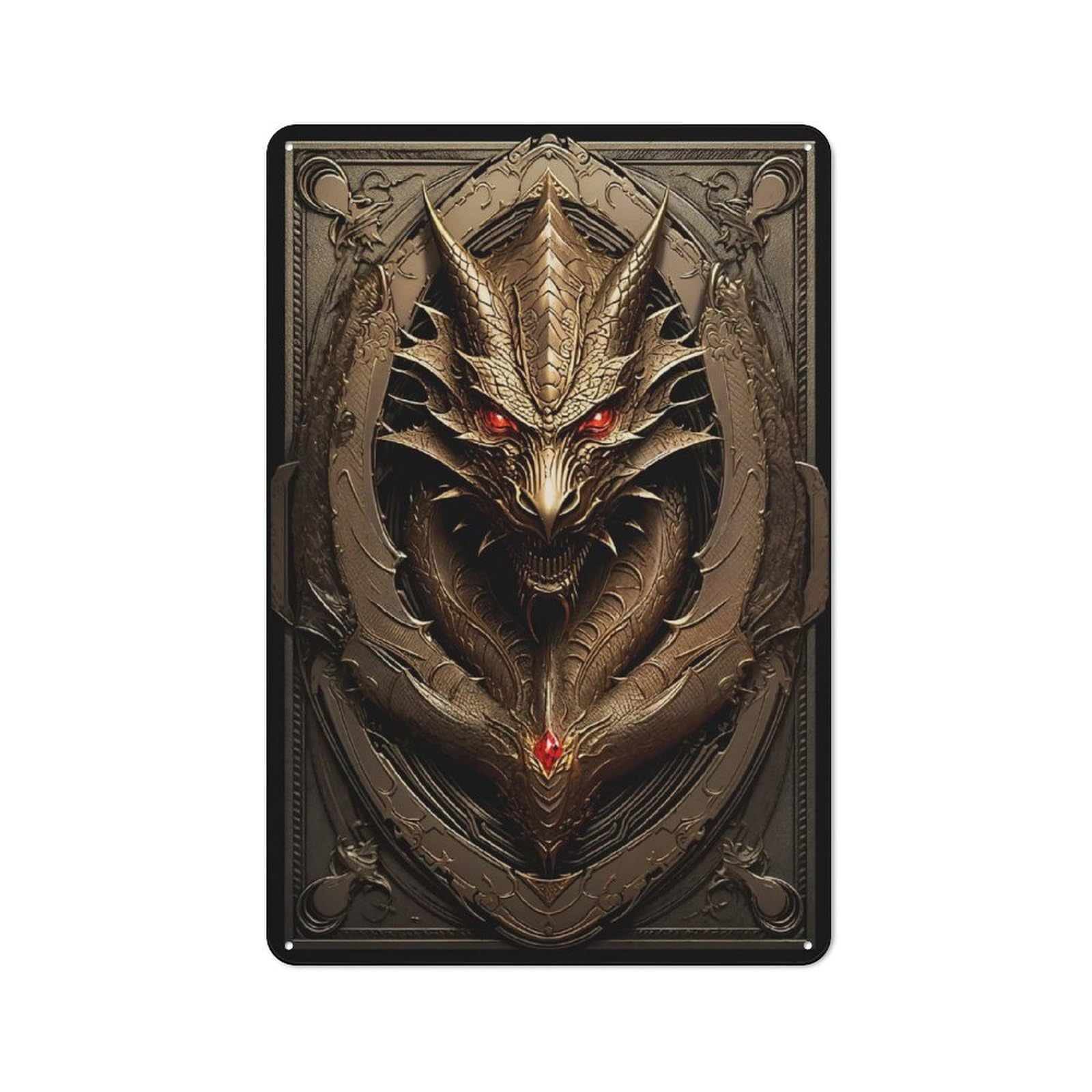 Junmoney Style-13 Retro Metal Sign With Regal Dragon Enchantment Design 30X20cm, Retro Old Style Wall Plaque For Kitchen, Hallway, Bar Or Small Cafe