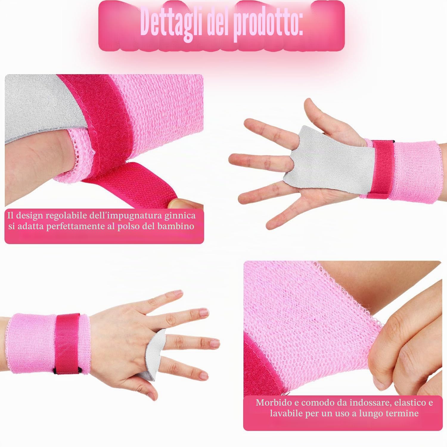 Cinturini da Polso con Presa per Ginnastica Sportiva, Protezione del Polso per Sollevamento Pesi per Ragazze Bambini (Rosa)