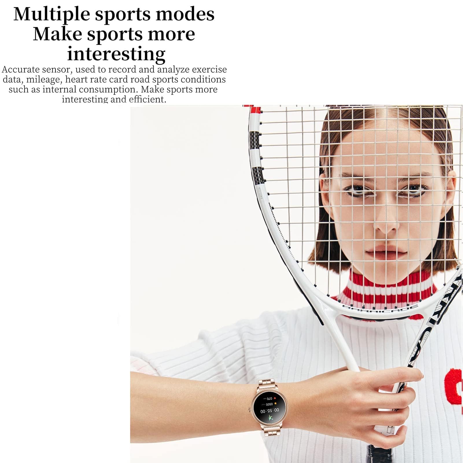 Inteligentny zegarek fitness bransoletka ze stali nierdzewnej, wodoodporny monitor tętna, krokomierz, damski zegarek sportowy, biżuteria Rhinestone, Różowy, bransoletka