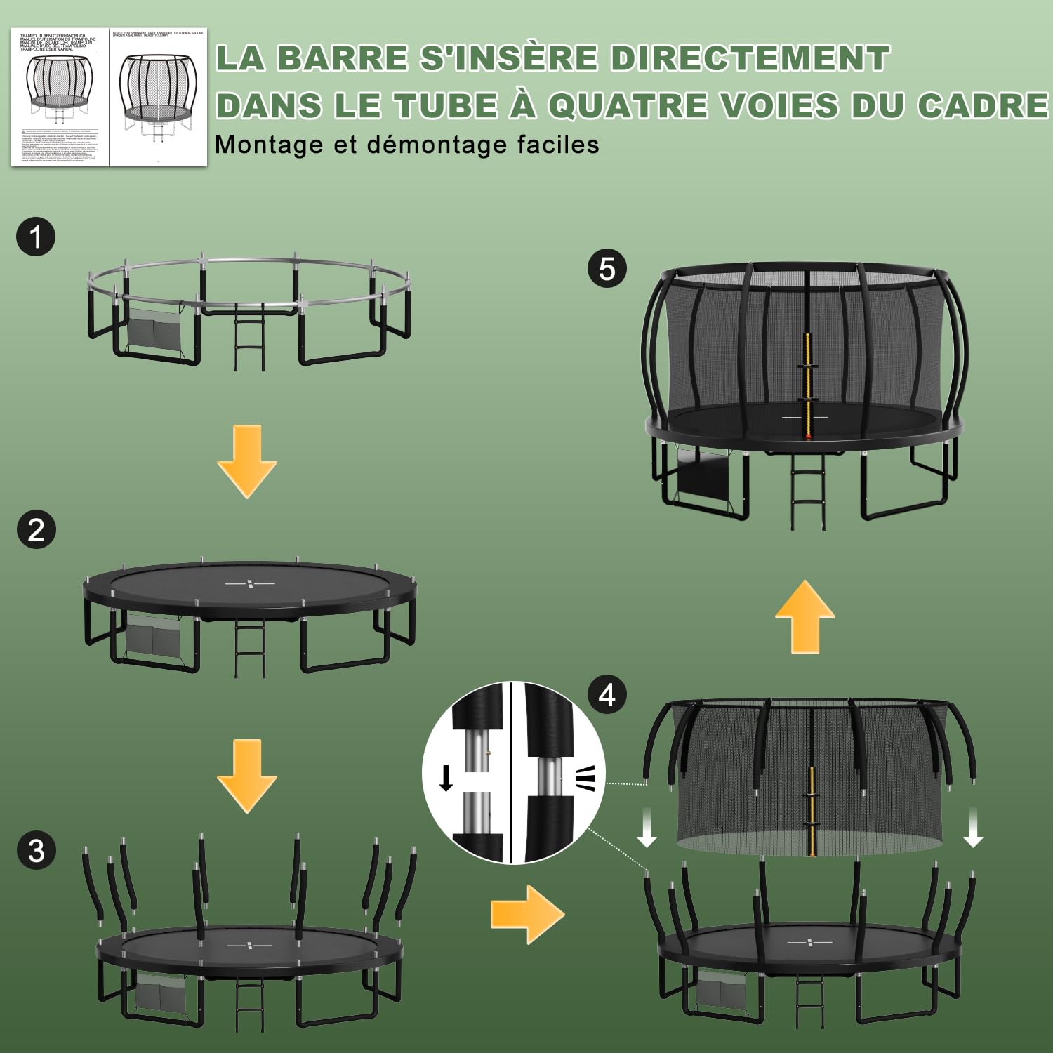 Flamaker Trampoline de Extérieur pour Enfants Ø366/427cm, Kit Complet avec Filet de sécurité, échelle, Housse de Bord, ancrage au Sol et Accessoires, Structure Stable, Charge 150 kg