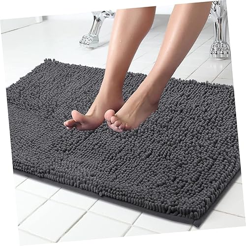 Miniatura 4 de 1pc Water Absorbent Non-Slip Chenille Mat Bathroom Rug Decorative Floor Mat Taupe for Home