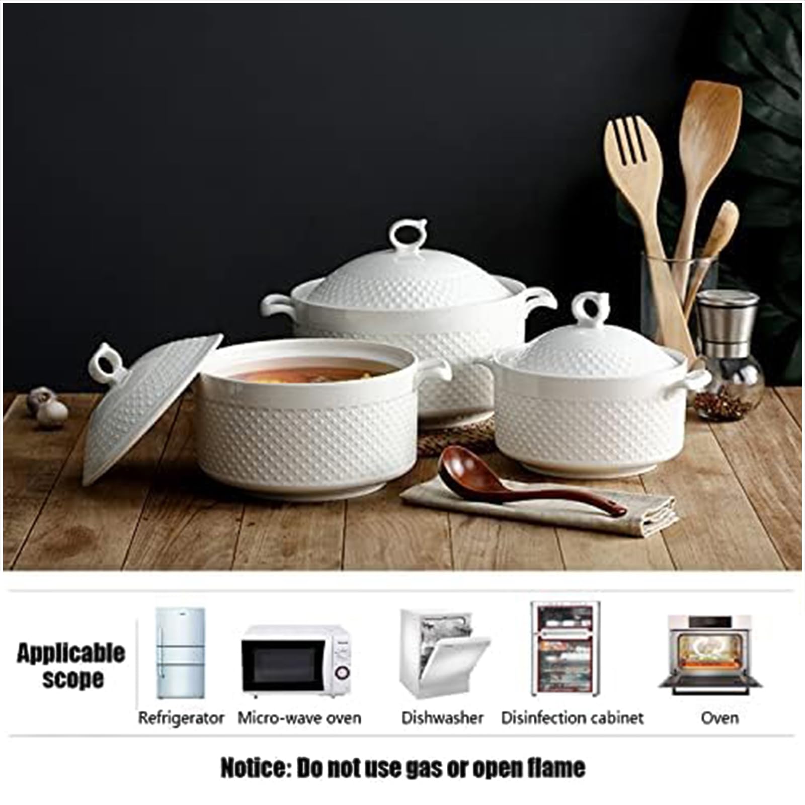Keramische Suppenterrine mit Suppe, Schöpfkelle Suppenschüssel mit Deckel, Porzellan Suppentopf für Restaurant Home Kitchen White Dekoration,Weiß,3600ml