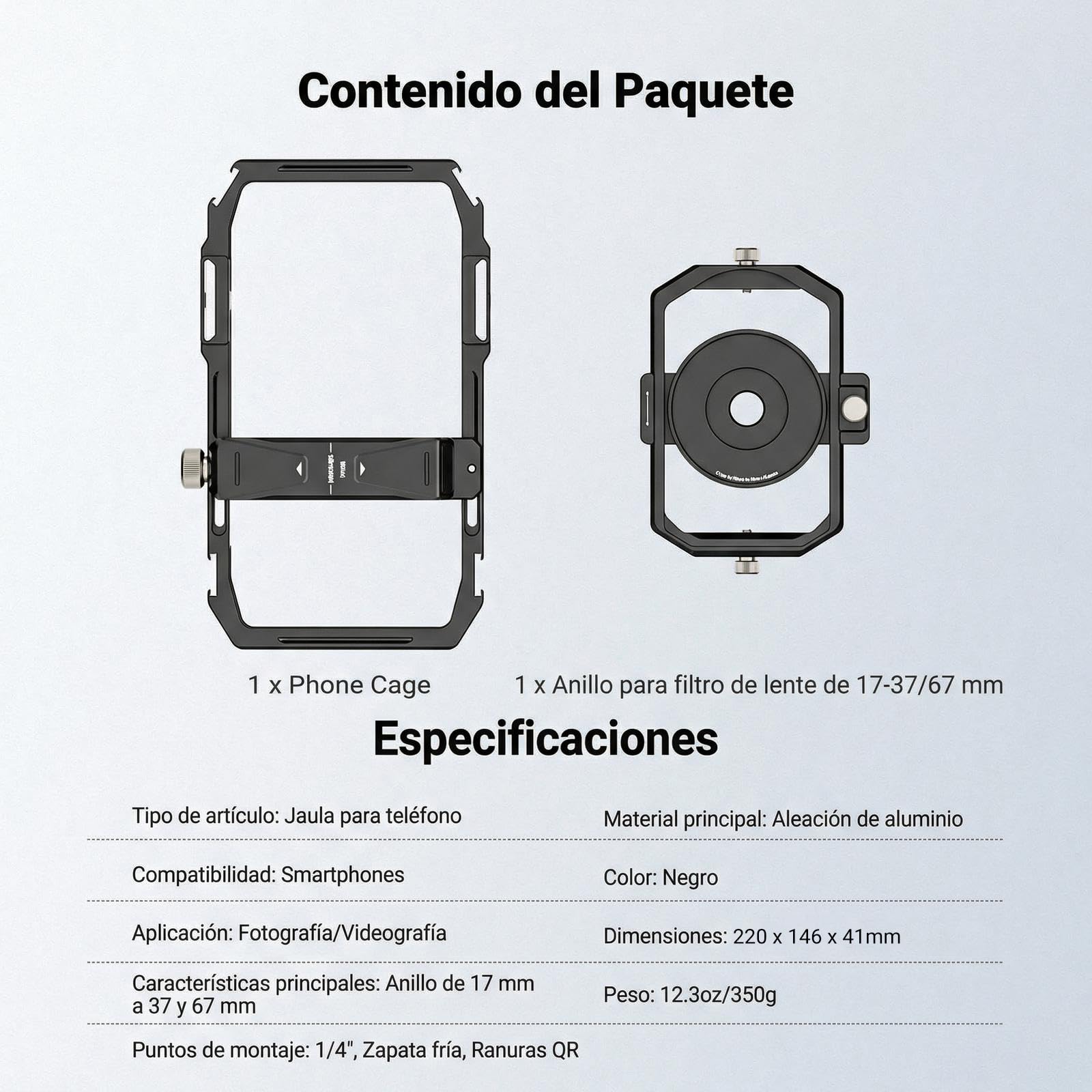 NEEWER Estabilizador Universal de Soporte de Video para teléfono con Filtro de Lente de 17 mm a 37 mm y 67 mm, Accesorios compatibles con iPhone, Android, Samsung, para grabación de Video, fotografía