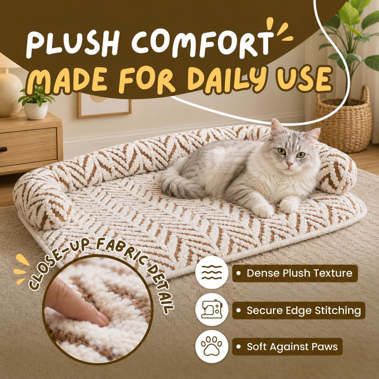 Tappetino per Cani e Gatti, Coperta Anti-Scivolo con Bordo Rialzato, Proteggi Divano per Mobili, Lavabile in Lavatrice, Cuscino spesso in Peluche,Per Razze Piccole e Medie，Grau：M-35.4x31.5x5.9