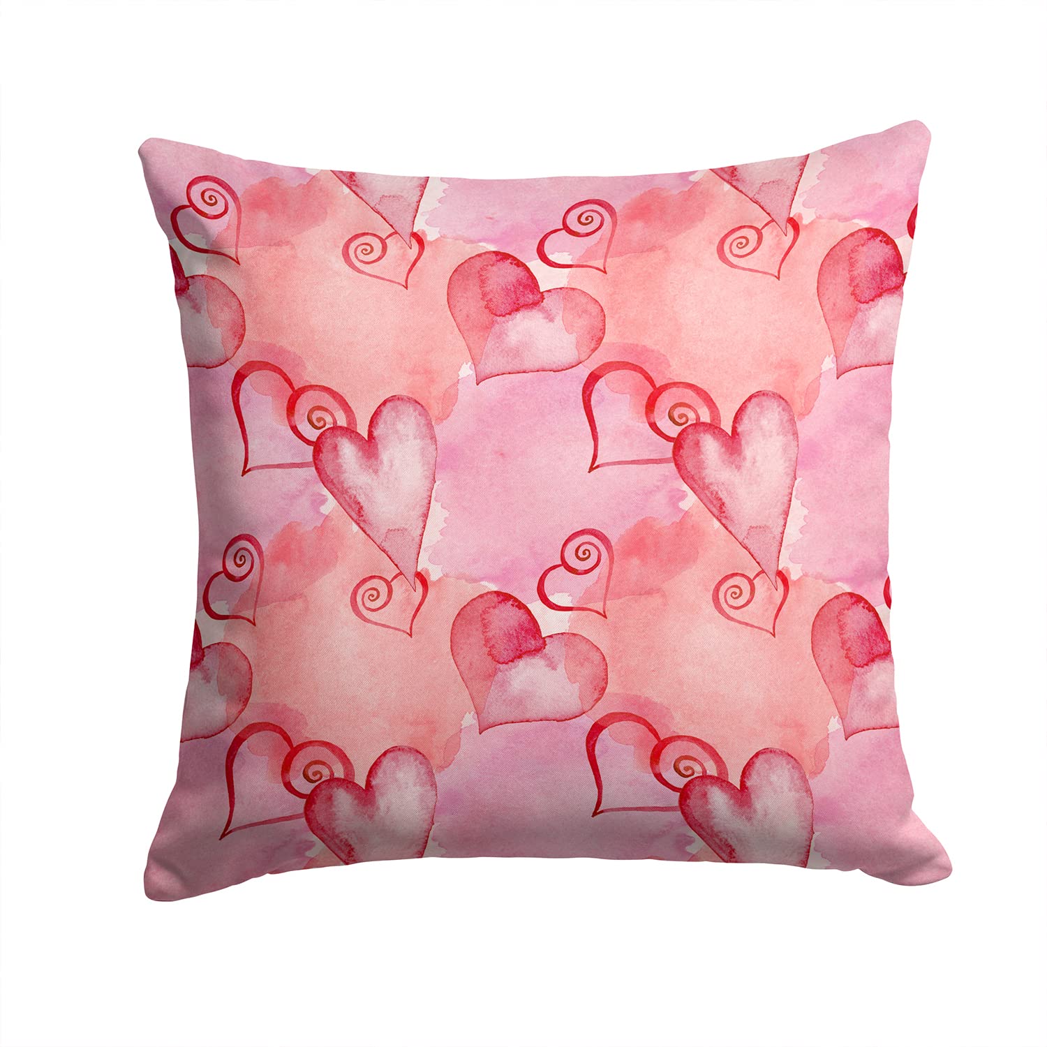 Caroline's Treasures BB7565PW1414 Watercolor Red Hearts Fabric Decorative Pillow Machine Washable, Indoor Outdoor Decorative Pillow for Couch, Bed or Patio, 14Hx14W