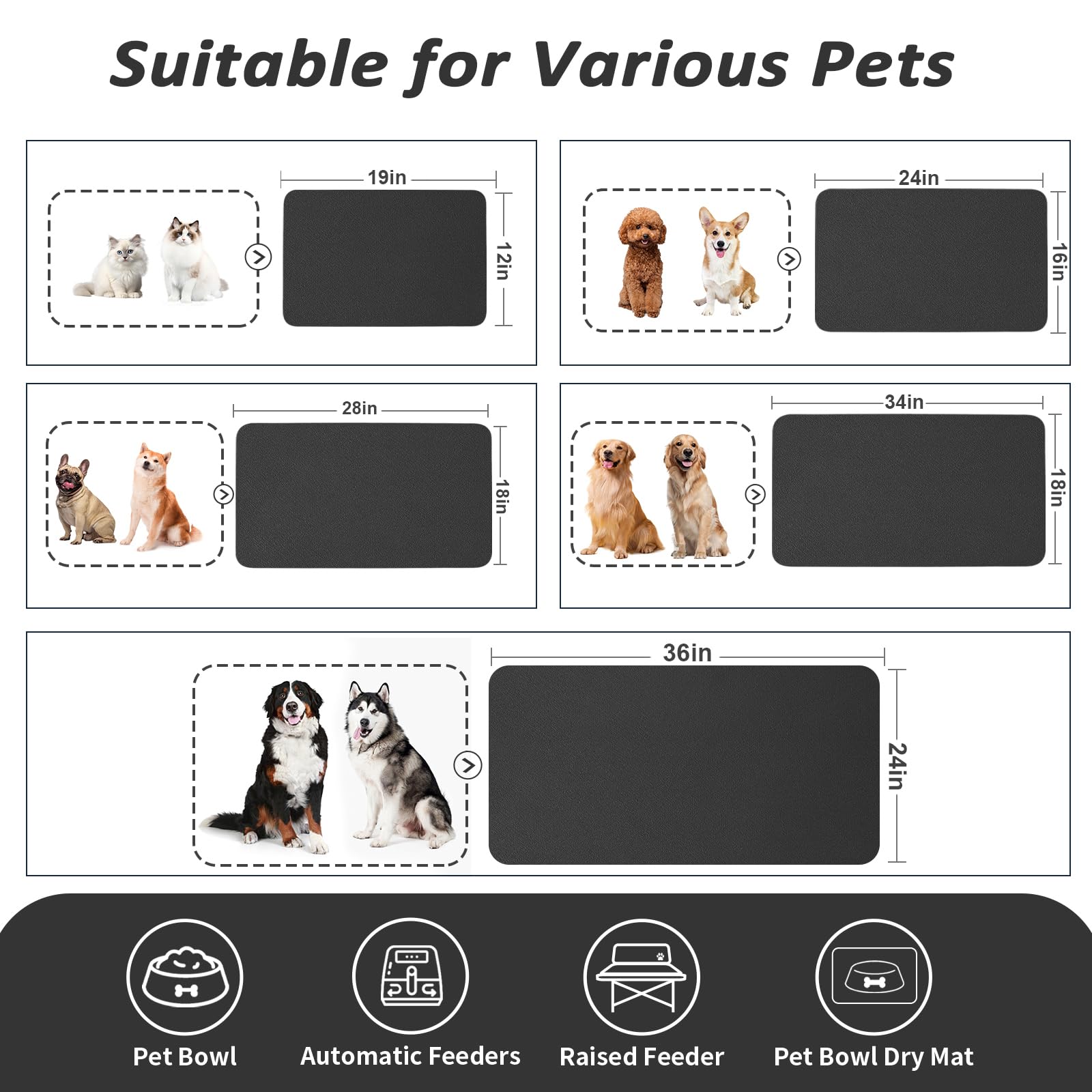 HotLive Hundefuttermatte – saugfähige Katzenmatte für Futter und Wasser, keine Flecken, Haustier-Futternapf-Matte, leicht zu reinigende Haustier-Tischsets, schnell trocknende Hunde-Wasserspendermatte