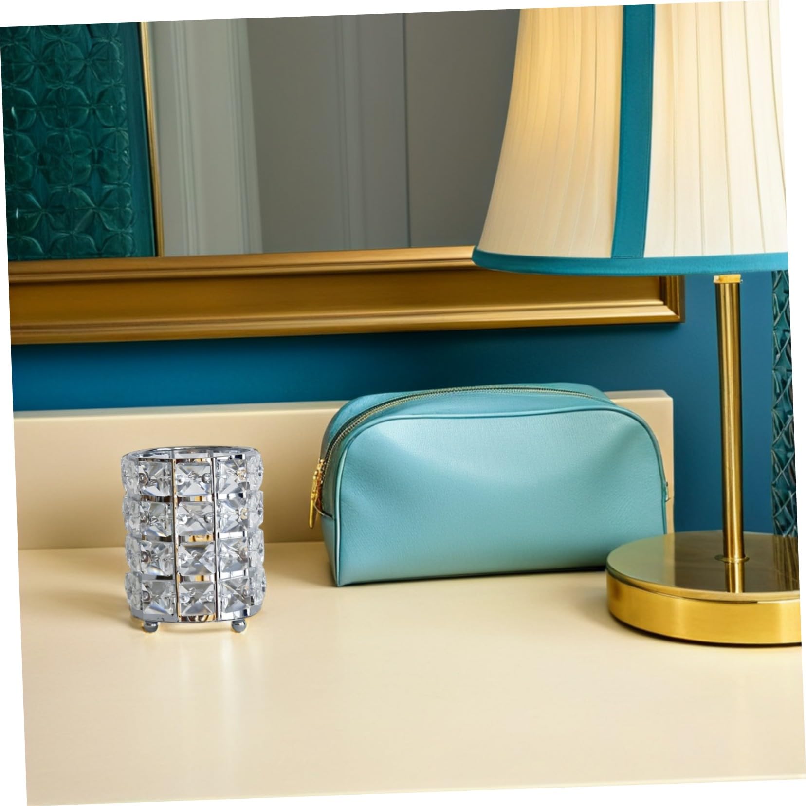 Organizador de Escritorio de Cristal Vidrio 2piezas Multifuncional para Bolígrafos y Maquillaje Diseño Elegante para Oficina y Escuela