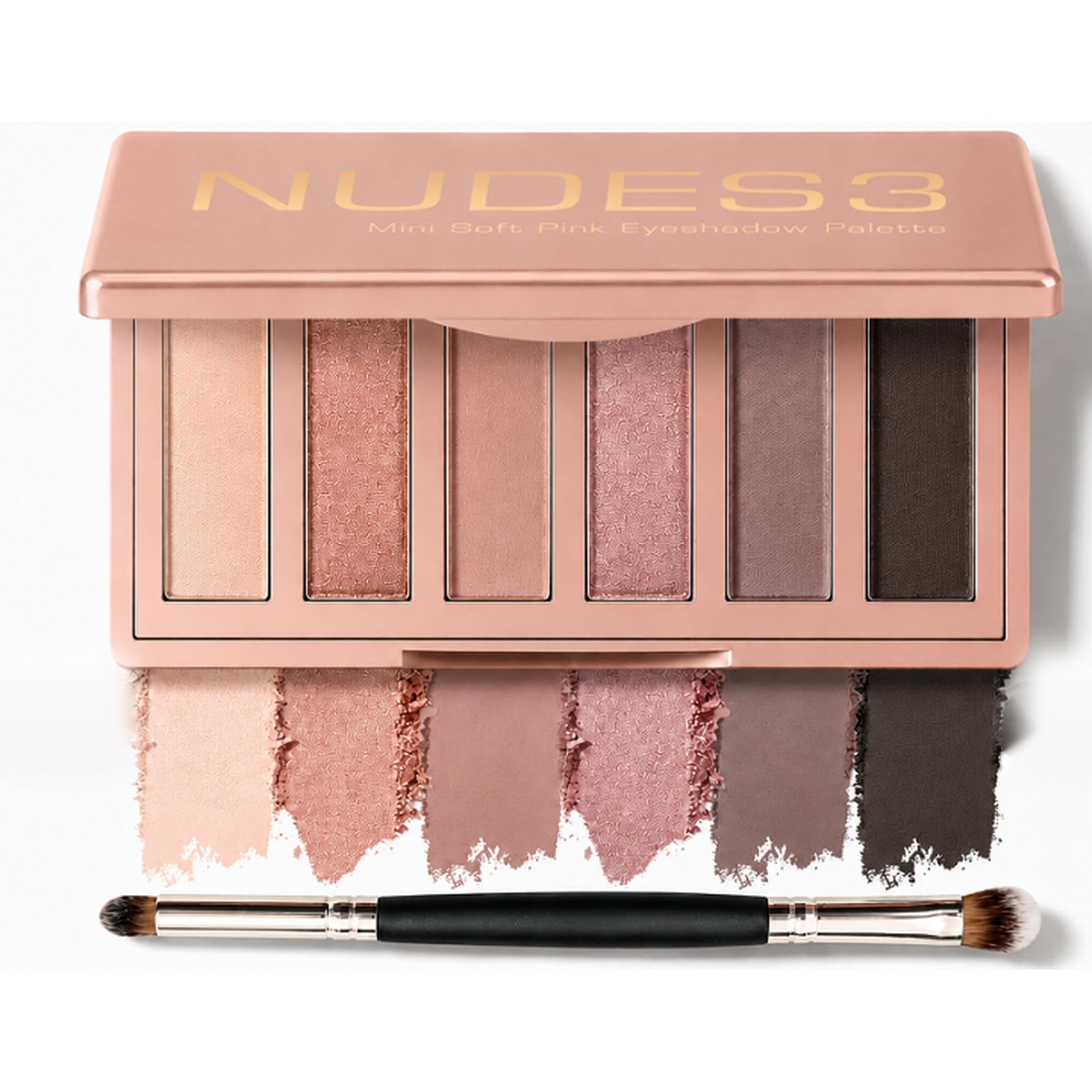 6 Matte & Shimmer Rosy Neutral Mini Eyeshadow Palette with Brush - Ultra Blendable Soft Pink Earth Tone Shades Eye Shadow Palette, Long-lasting Wear Smooth Texture NUDES 3