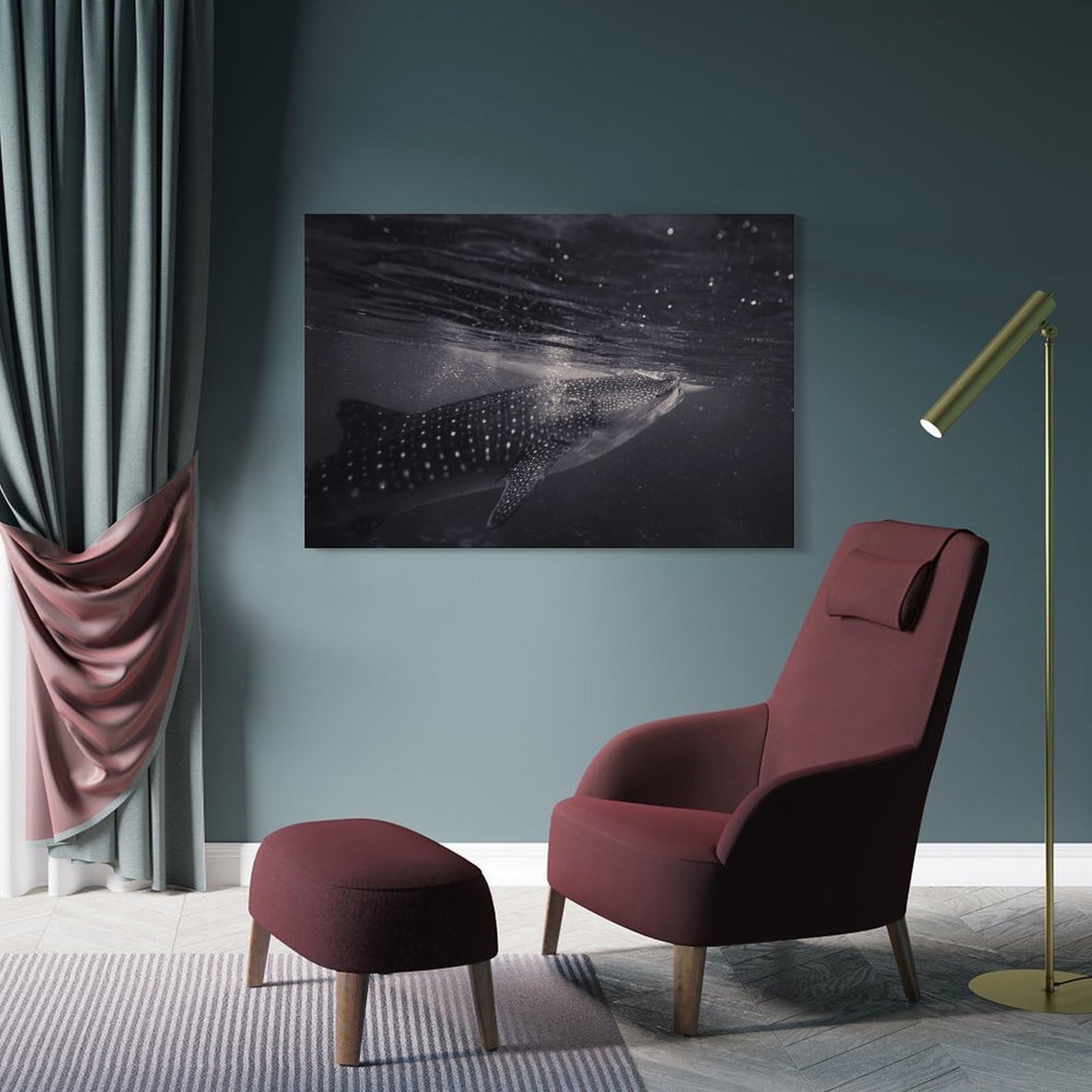 Junmoney Bubble And Shark Wall Art Print, 20x30inch(50x75cm), for Living Room, Bedroom, Office Or Hallway, Canvas Wall Art That Fits Changing Layouts