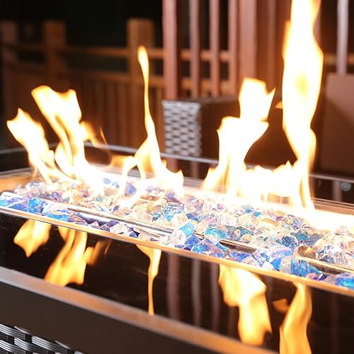 Vista 169 de Grisun Vidrio ignífugo para cuenco de fuego, 1/2 pulgada de alto, 10 libras, brillo reflectante, rocas de vidrio templado para gas natural o Verde