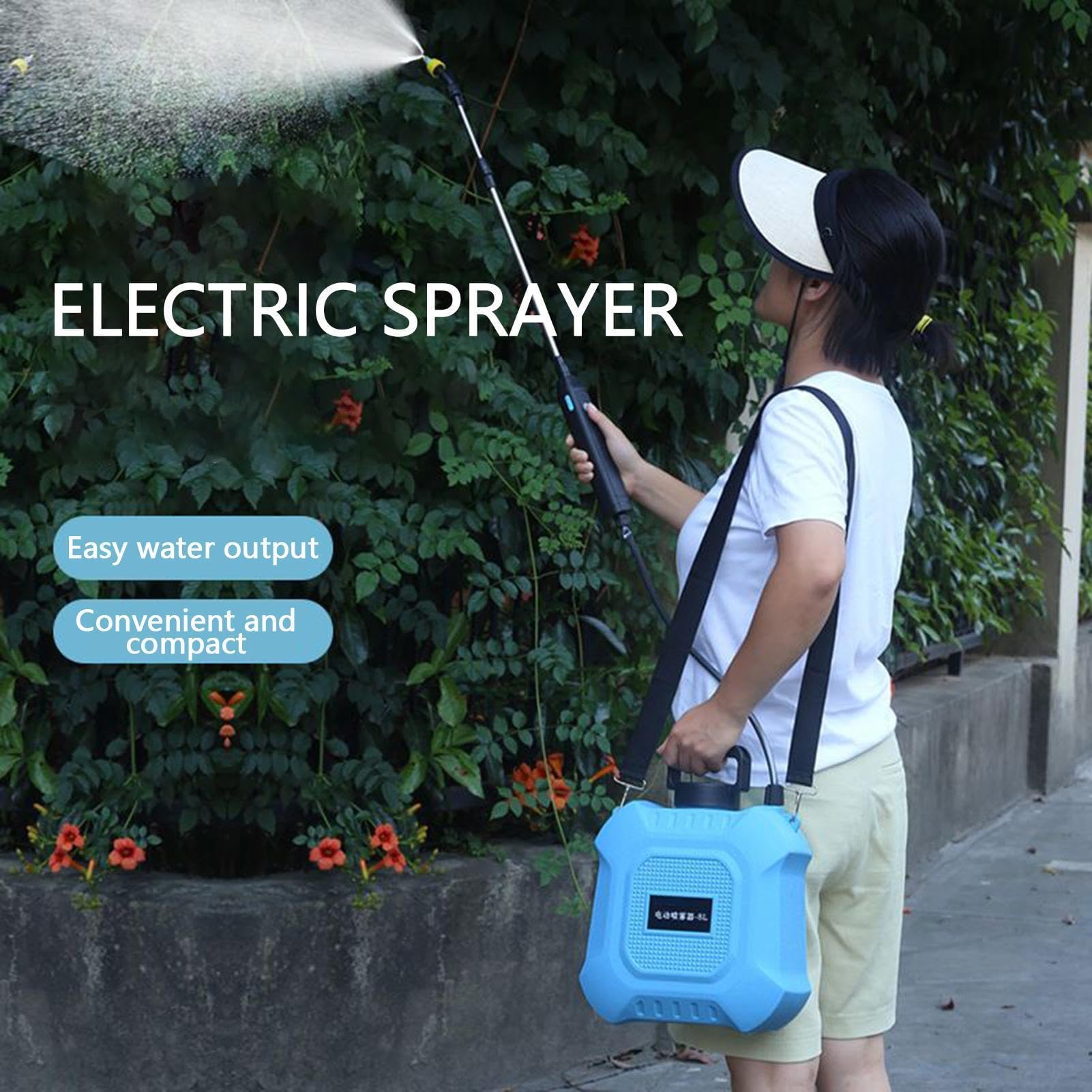 Spruzzatore a Batteria Serbatoio d'acqua portatile a zaino 5/8L | Irroratore a Zaino da Giardino per Cortile Patio Nebulizzazione Esterna Pulizia Lavaggio Auto Giardinaggio