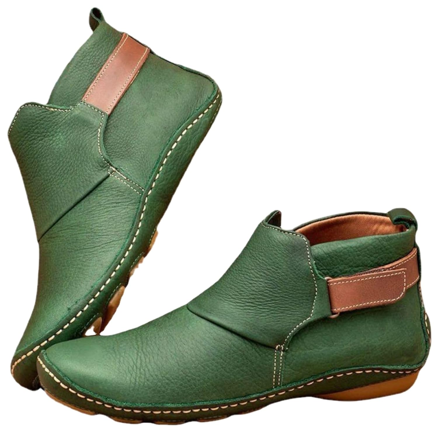 Womens Ankle Boots 2025 Round Toe Buckle Strap Low Wedge Heel Booties Vintage Leather Non Skids Slip On