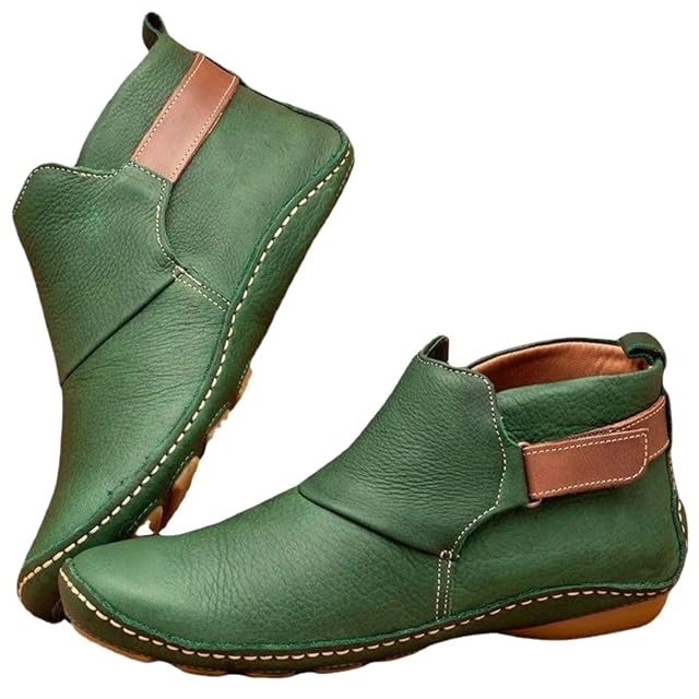 Womens Ankle Boots 2025 Round Toe Buckle Strap Low Wedge Heel Booties Vintage Leather Non Skids Slip On