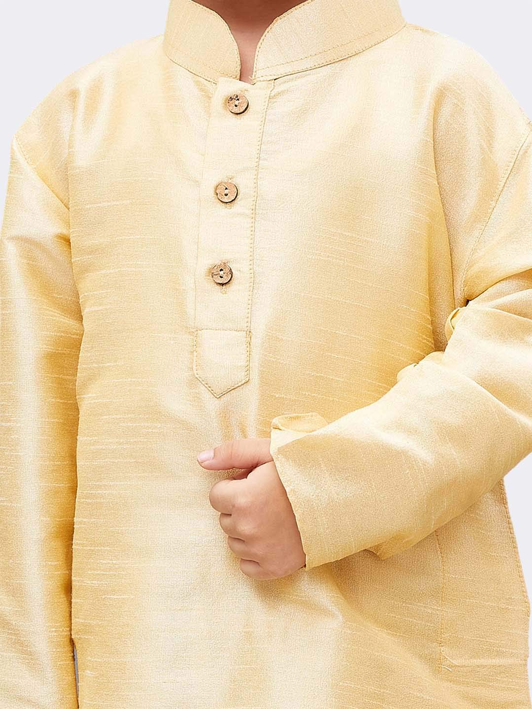 Jbn Creation Boys Silk Blend Gold Kurta Pyjama Set - Ethnic Elegance For Festivals | Comfortable Traditional Comfortable Full Sleeves Kurta Pyjama For Kids_Vasbkgo001Npgo_28