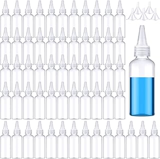 100 Pieces 2 oz Plastic Bottles Applicator with Twist Top Clear Squirt Bottle Plastic Squeeze Bottles with 5 Funnels for Hair Plastic Refillable Bottles for Shampoo Lotion Liquids Cream