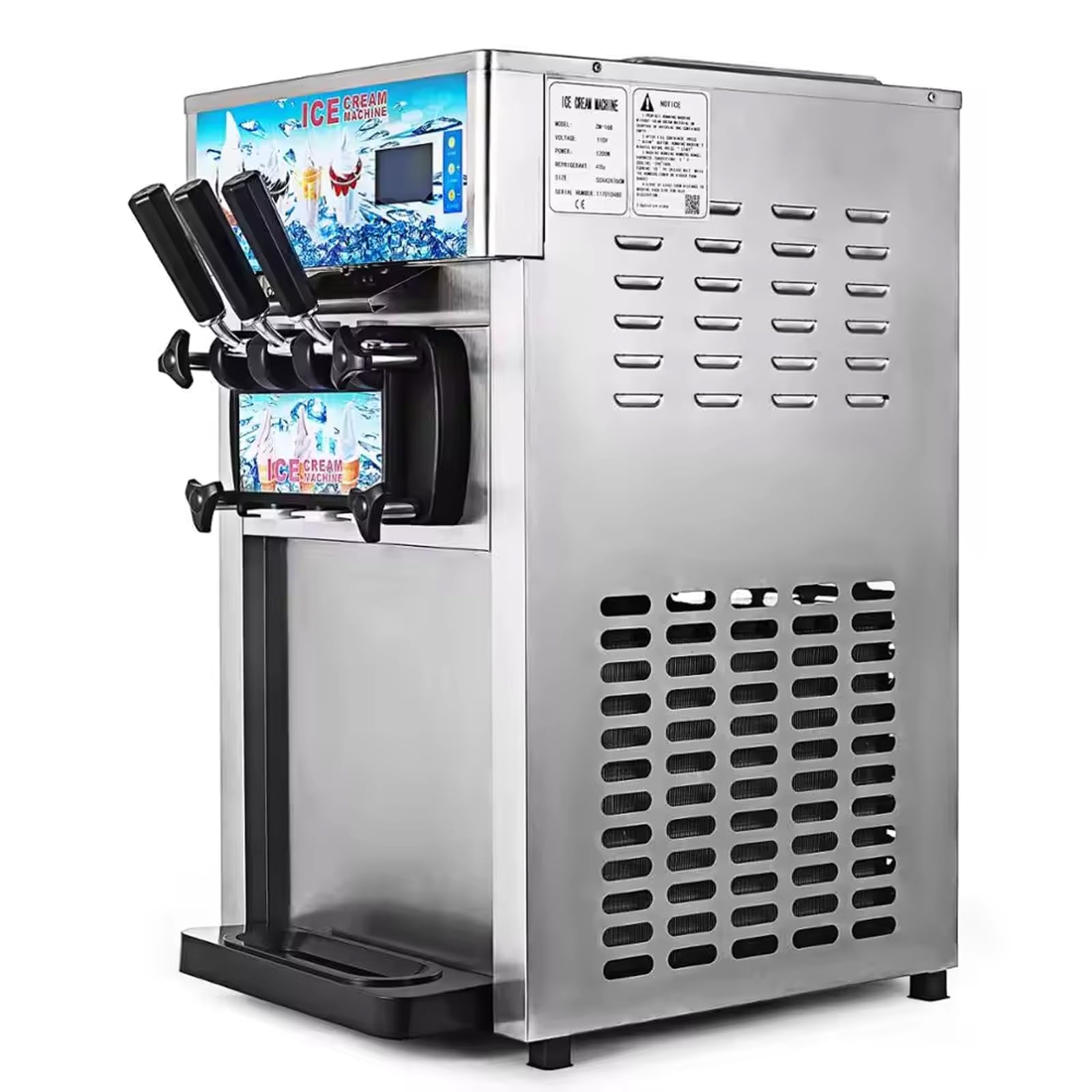 Macchina per gelato professionale: due tramoggia da 3 litri, 3 sapori e 3 beccucci, capacità di 18 litri/5 galloni, congelamento rapido in 60 minuti, ideale per caffè, buffet, hotel, bar e caffetterie