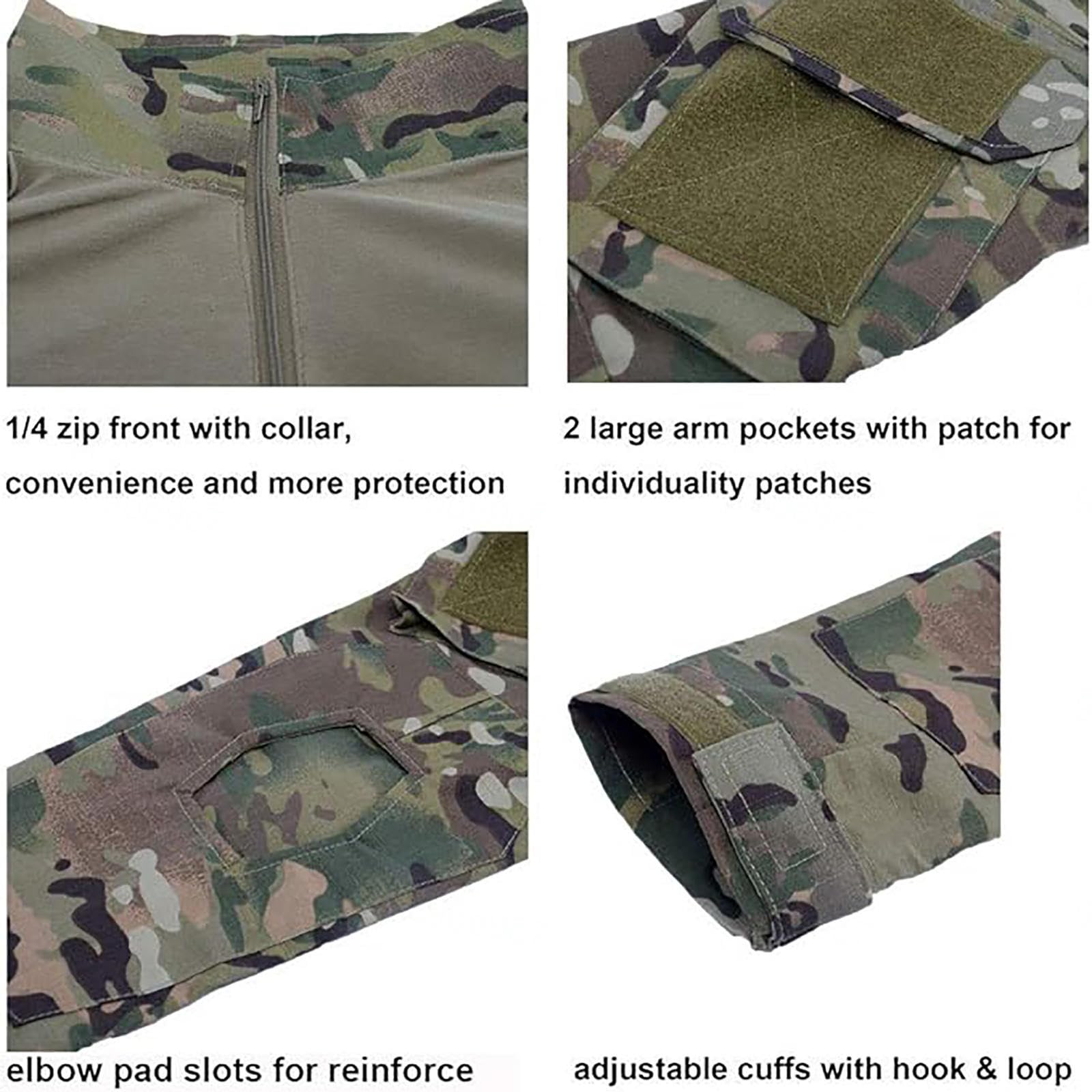 HAZARA Tactical Mimetica con Gomitiere,Ginocchiere E Guanti da Combattimento Pantaloni Mimetici da Uomo Divise Ripstop a Maniche Lunghe,Camo-XL