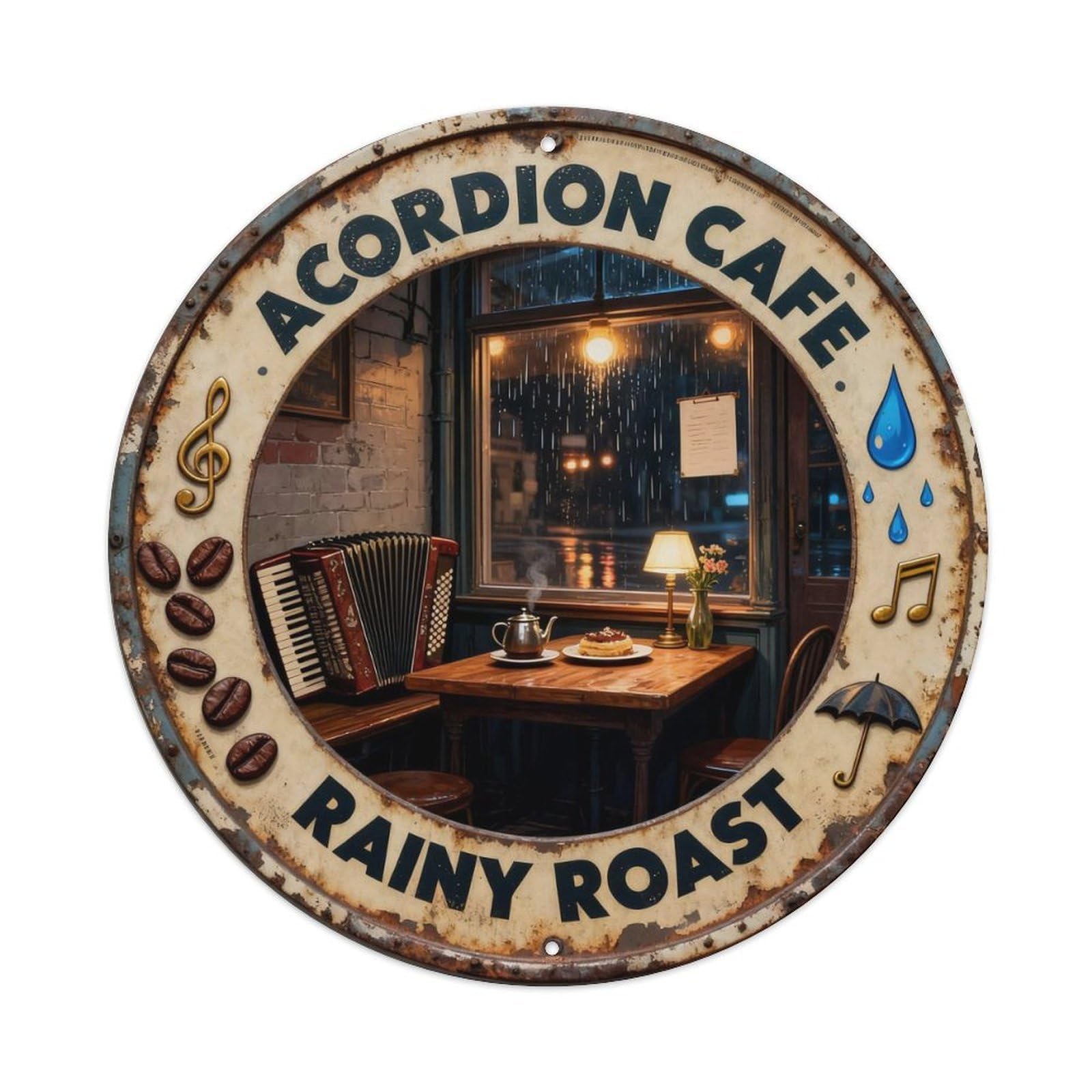 Accordion Cafe Sign Metal Tin Sign Plaque