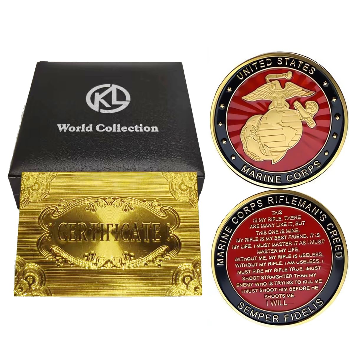 US Marine Corps Challenge-Coins Display Case/Holder Sets with American Flags Brooch,Best US Marine Corps Military Gifts