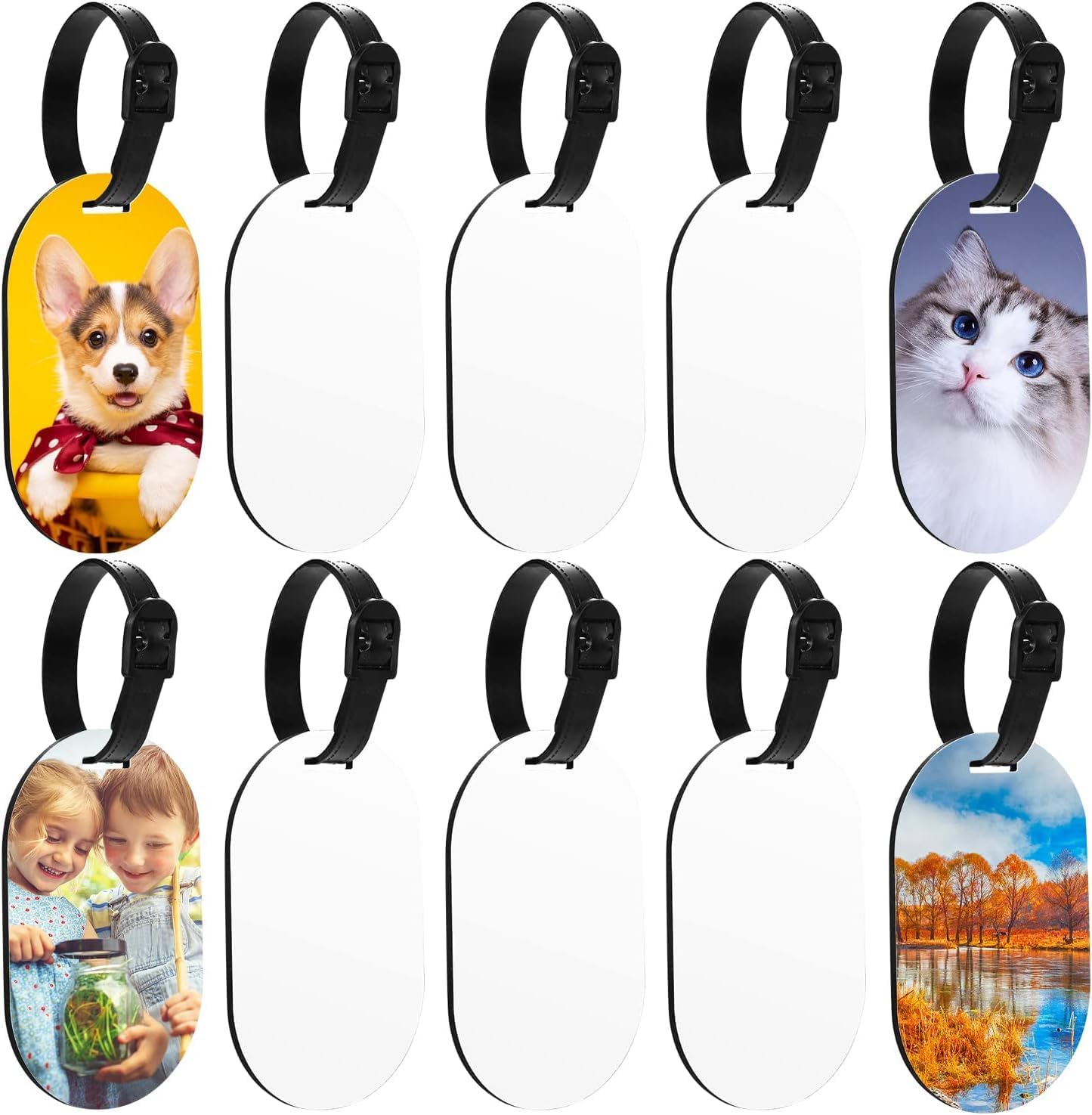 AzoneeAzonee Sublimation Blanks Luggage Tags with Strap, 10Pcs White Blank Backpack Travel Bag Baggage Tags Double Sided, Luggage Tags for Suitcase, Sublimation Name ID Card Perfect to Quickly Spot Luggage