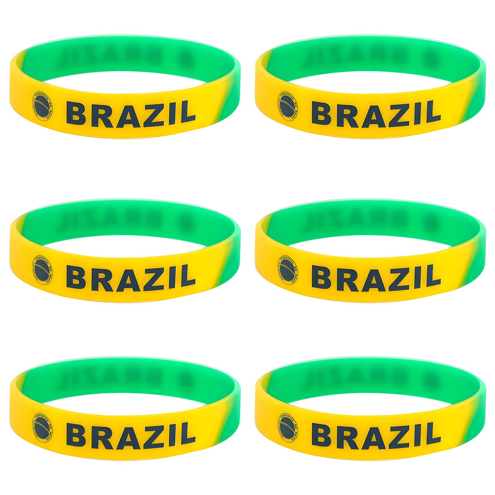 Lot de 6 Bracelets Silicone Drapeau Brésil | Accessoires Supporters Football | Fan Sportifestif | Unisexe Enfants Adultes | Anti-Transpiration Résistant