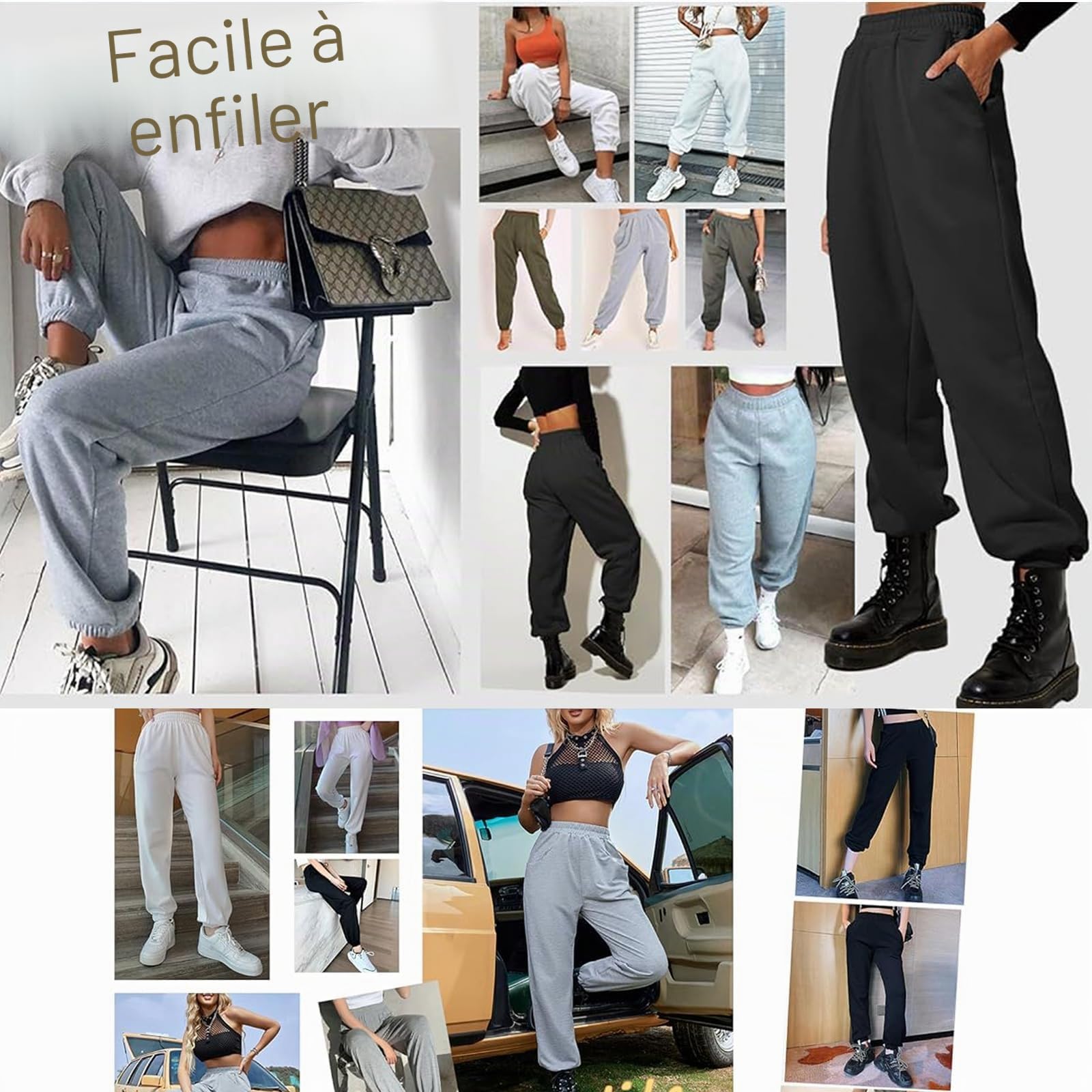 Femme Uni Sarouel Jogging Pantalon Ample avec Poches Elastique Taille Haute Baggy Fitness Tracksuit Bottoms Sport Harem Pants Casual