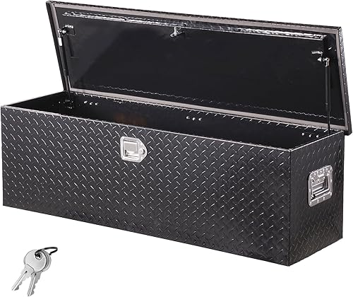 Miniatura 14 de VEVOR Caja de herramientas de aluminio para camión, caja de herramientas de 30 pulgadas de placa de diamante resistente con asas laterales, Negro