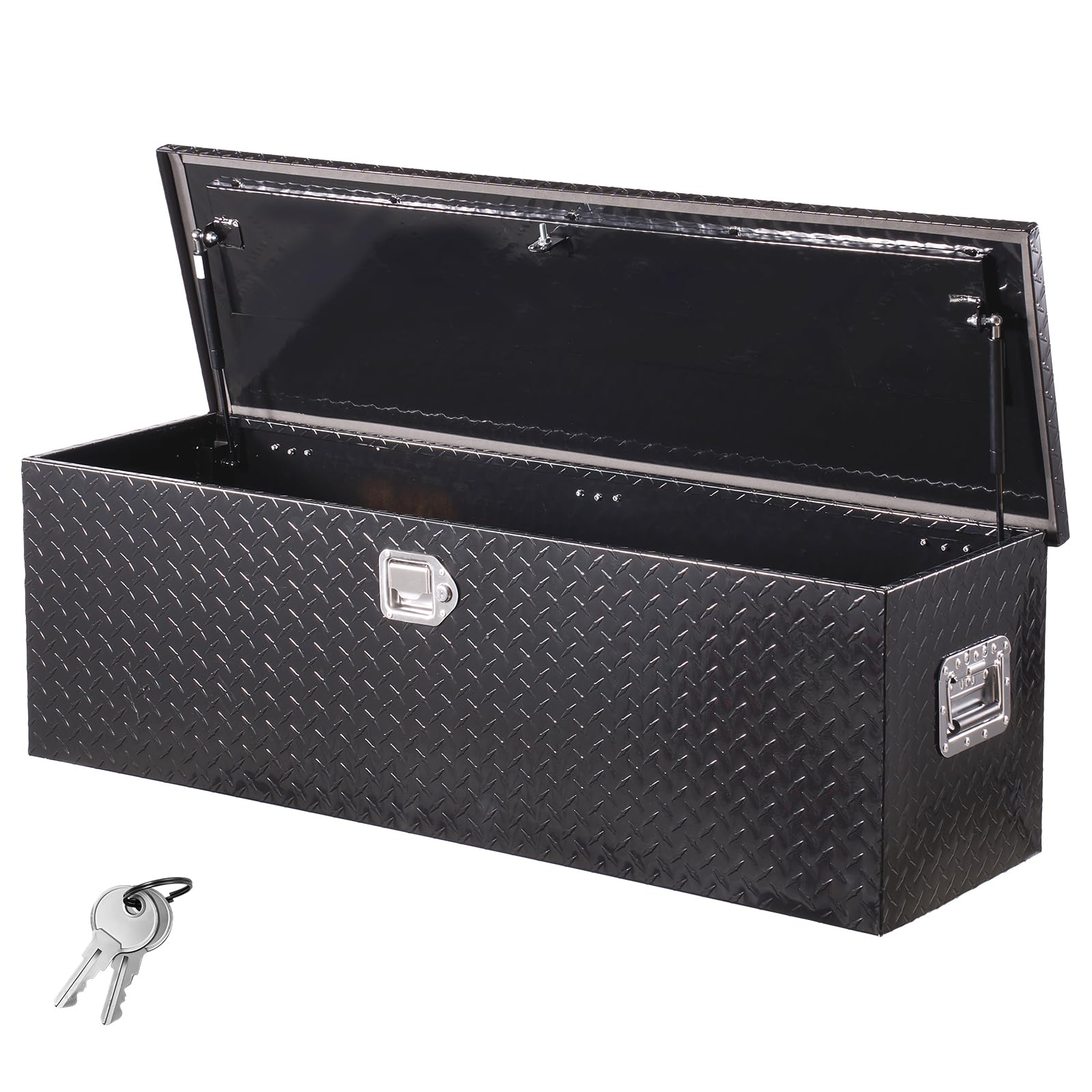 VEVOR Boîte à outils pour camion en aluminium, 1244,​6 x 381 x 381 mm, coffre de benne de pick-​up avec poignées latérales et clés de verrouillage, pour remorque, benne de camion, camping-​car, noir