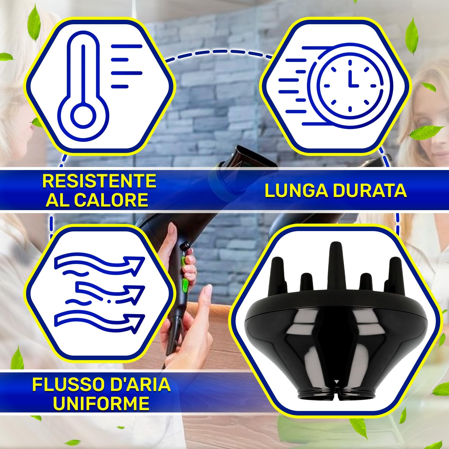 Diffusore Capelli Ricci per Phon Capelli con Codice Originale CS-00131410 per Rowenta Instant Dry Eco Intelligence CV6030E0 CV6040E0 - Garanzia di 10 Anni - MONTERAL