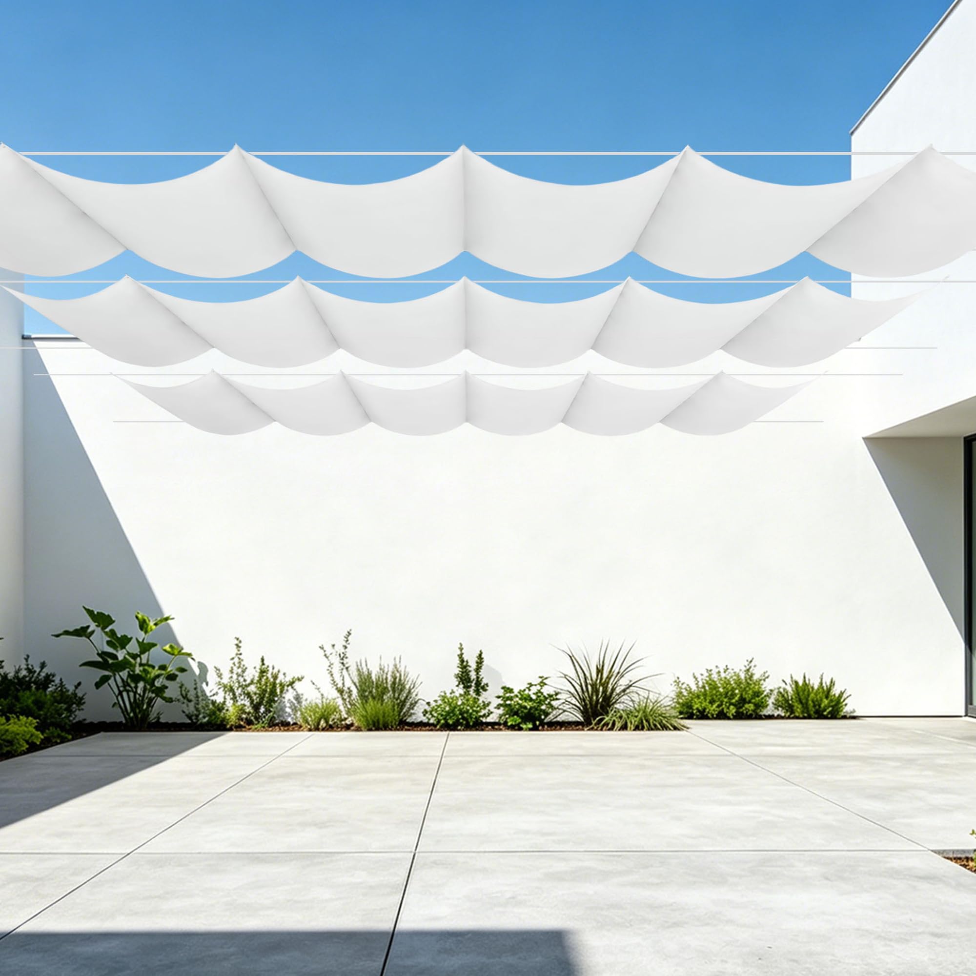 Voile ombrage rétractable vague blanc en toile imperméable