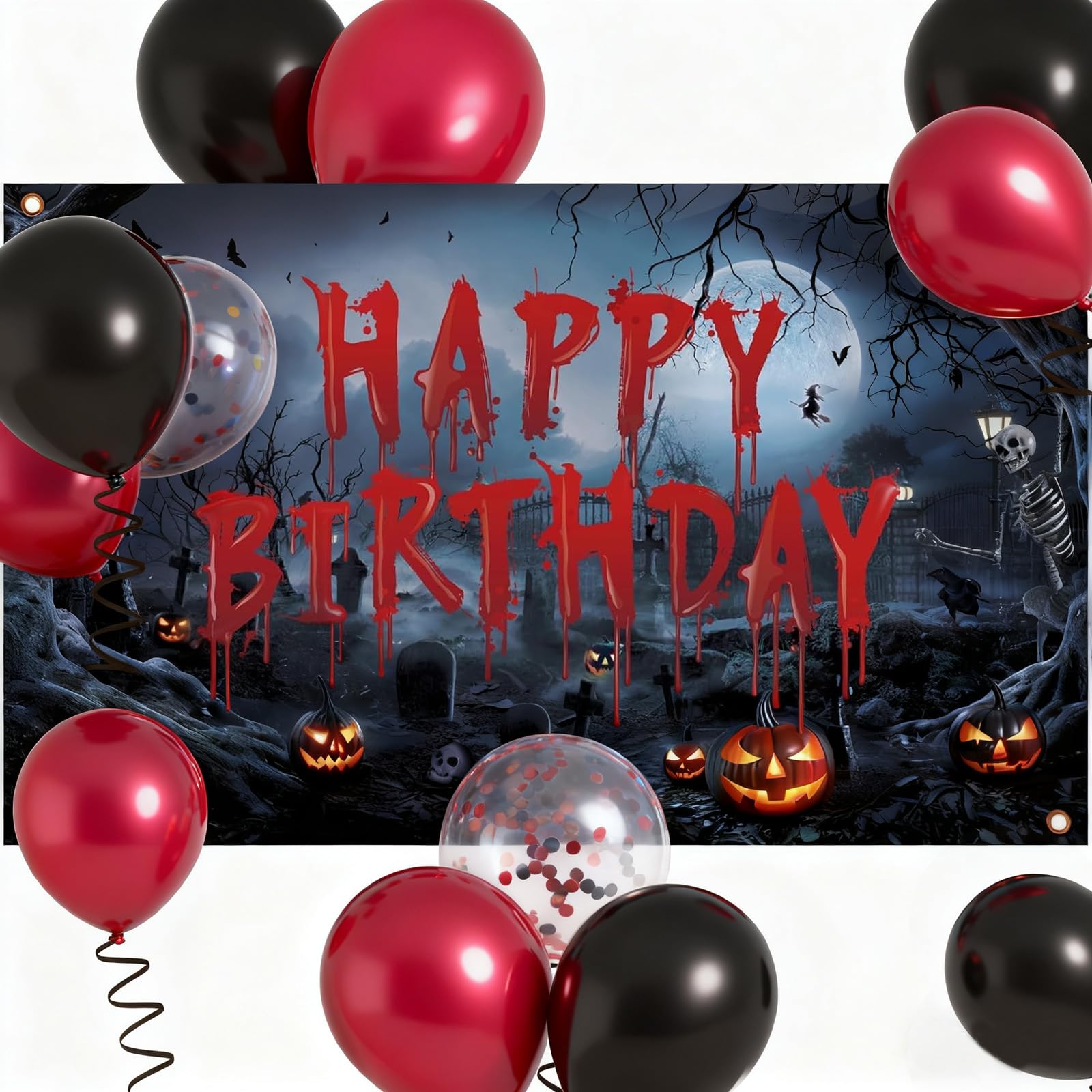 Bannière Anniversaire Halloween Goktvai - Pré-enfilée, Motif Citrouille, Noir Et Or