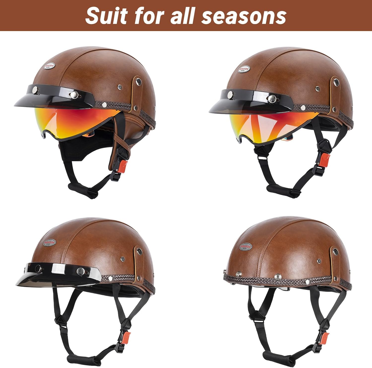 Half Helmet Motorcycle Men Women Adult Open Face Motorcycle Helmets with Sun Retractable Visor DOT Certified