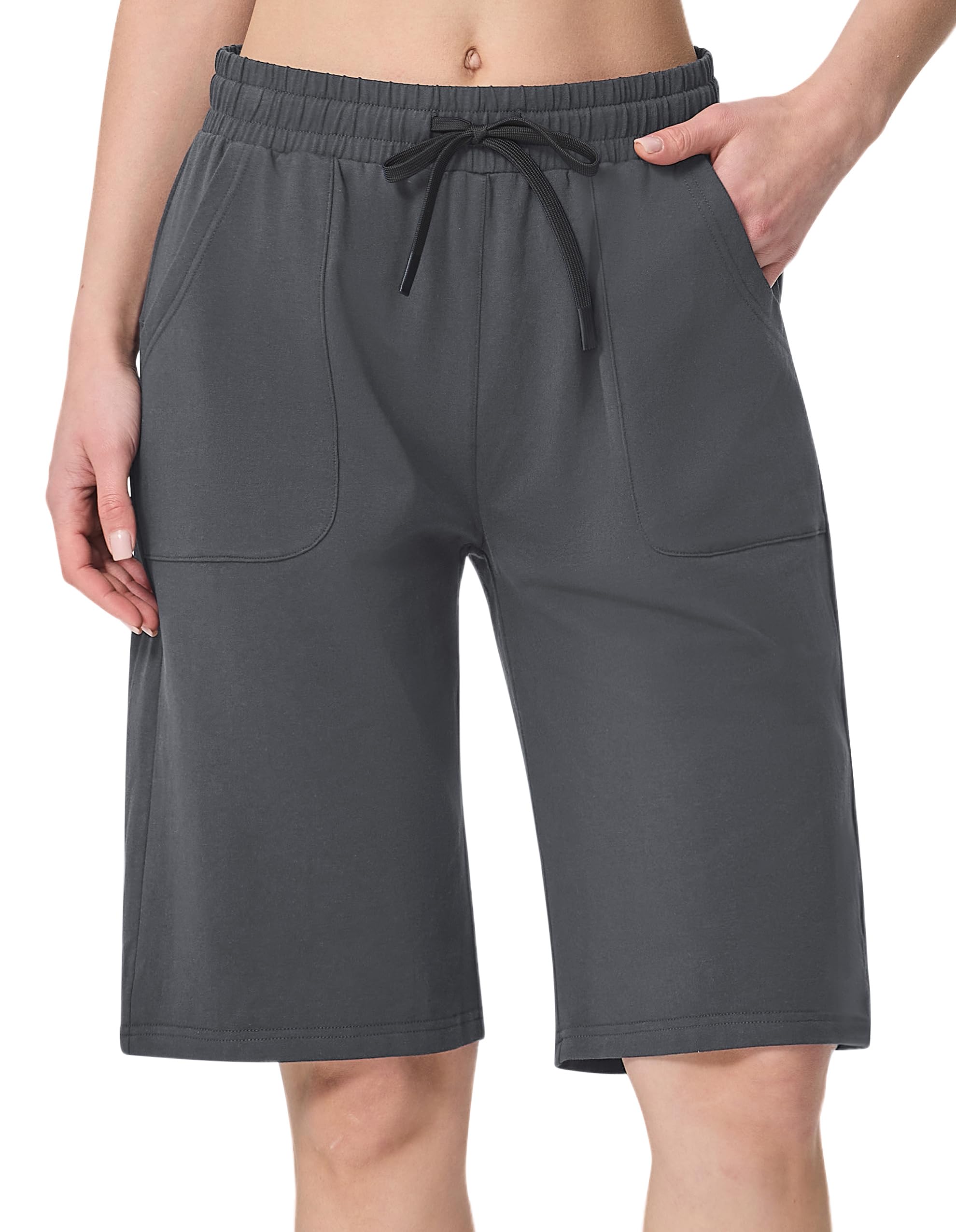 SPECIALMAGIC Cotton Sweat Shorts with Pockets for Women 10" Athletic Lounge Sports Workout Bermuda Knee Shorts