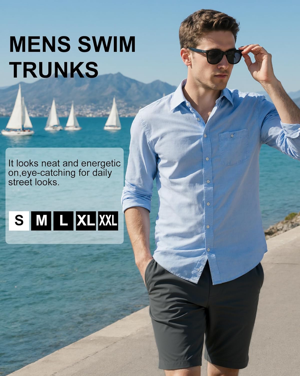 Mens Swim Trunks 7" Quick Dry Swim Shorts Swimsuit Swimming Trunks Swimwear with Pockets - Image 7