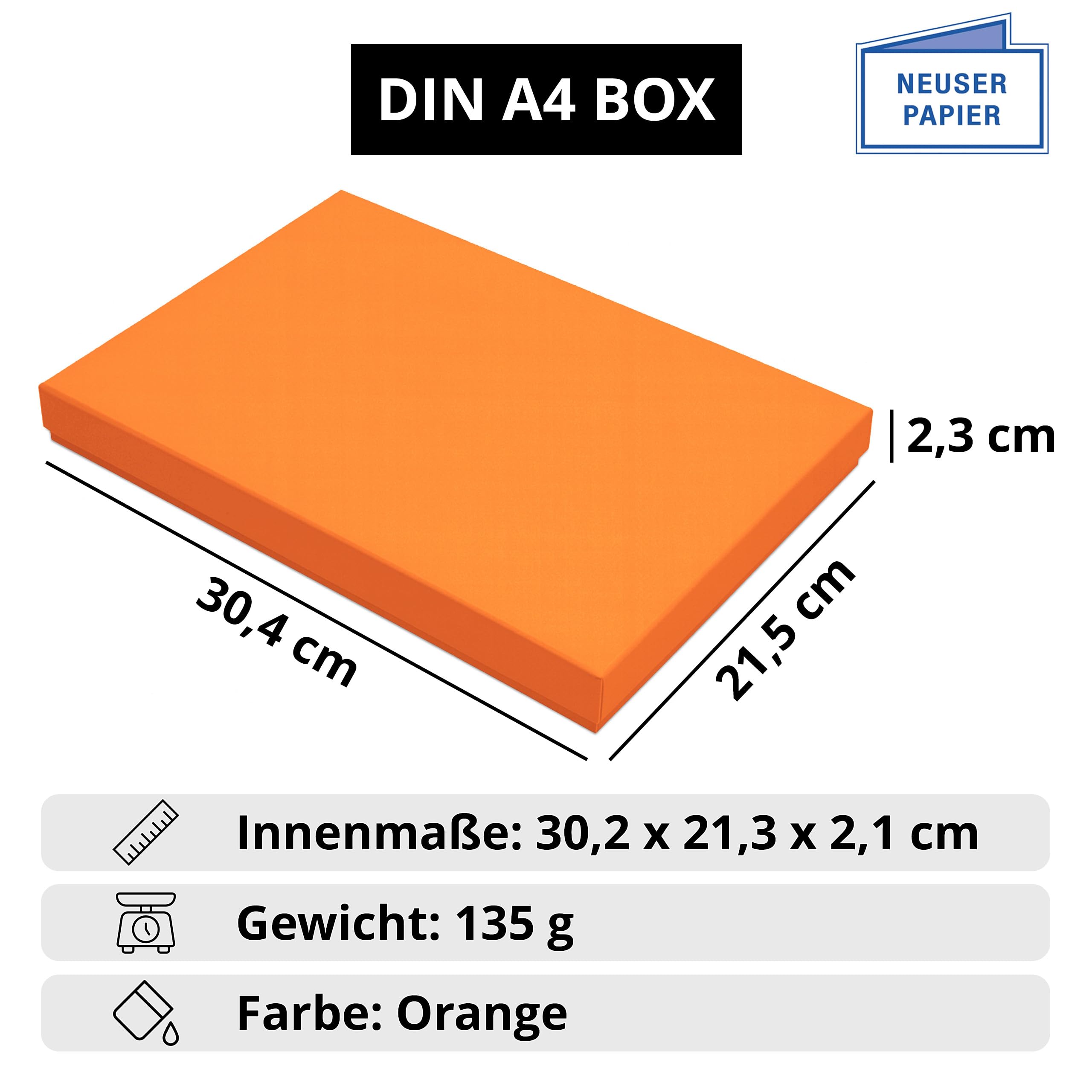 20 x DIN A4 – wysokiej jakości pudełko do przechowywania prezentów i pudełek do przechowywania – 30,2 x 21,3 x 2,1 cm – pomarańczowe – stabilny karton 650 g/m²