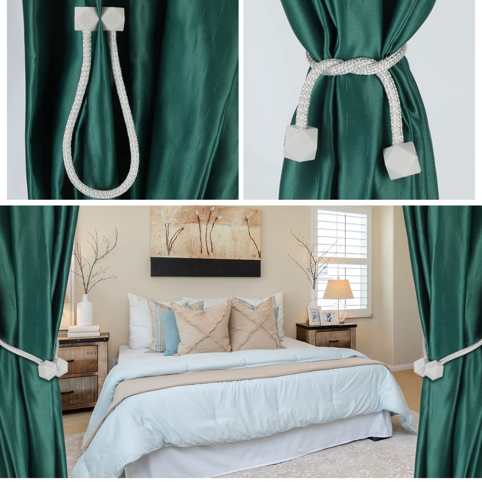 Bull Tiger Prestige 8 Fermatenda Magnetici Boho In Legno E Cotone Intrecciato – Corda Per Tende, 62 Cm, Beige - 3