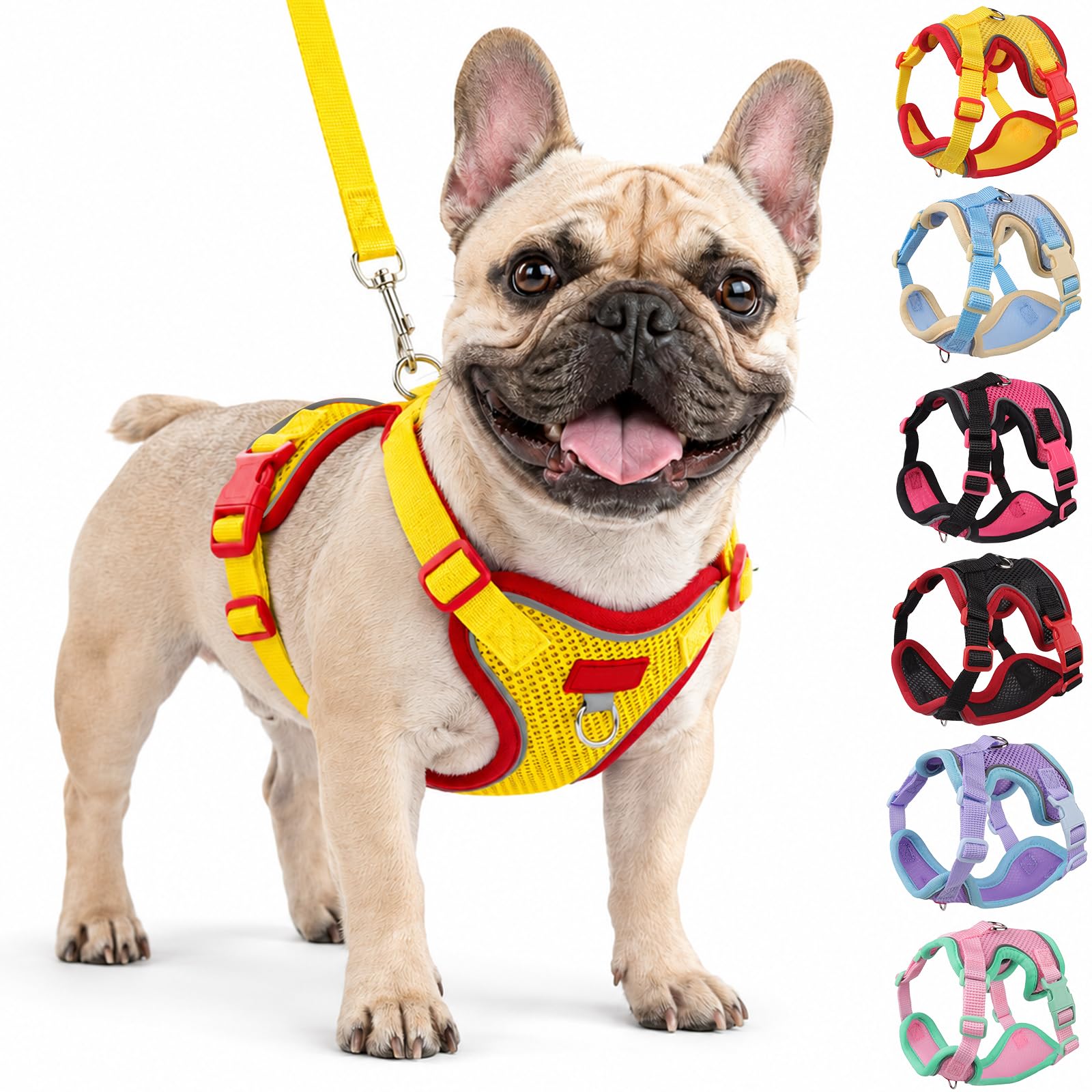 Olcyren Dog Harness and Leash Set, Adjustable Reflective Dog Harness with Leash Clip, Soft Mesh Pet Vest with Quick-Release Buckle for Puppy, Small and Medium Dogs, Cats (Yellow, XL)