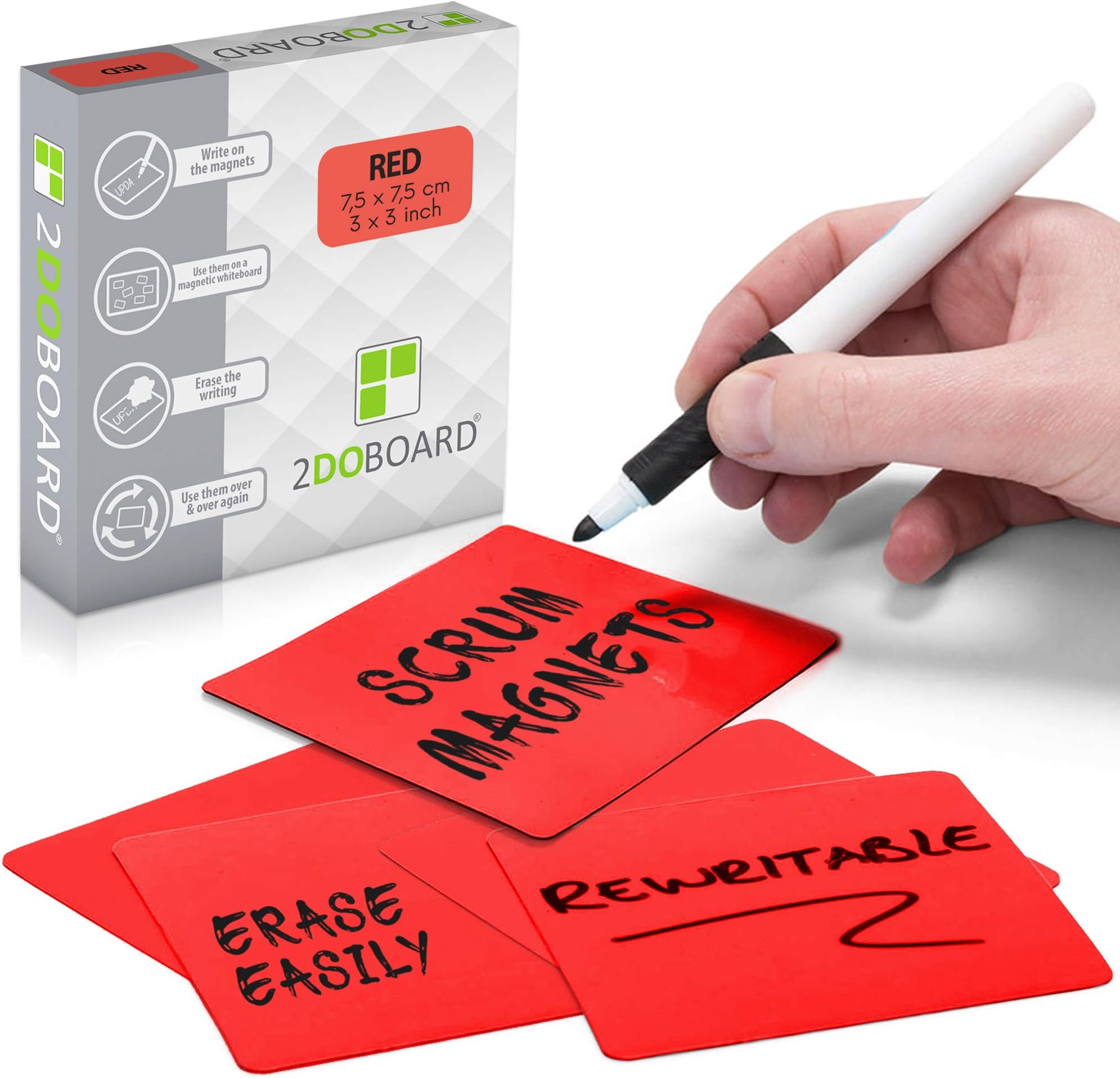2DOBOARD 25 Magnetic Notes - Magnetic Sticky Notes 3 x 3 in – Fun Dry Erase Whiteboard Magnets for Fridge, Office, Classroom - Easy to Clean & Reuse Stick Notes (Red)