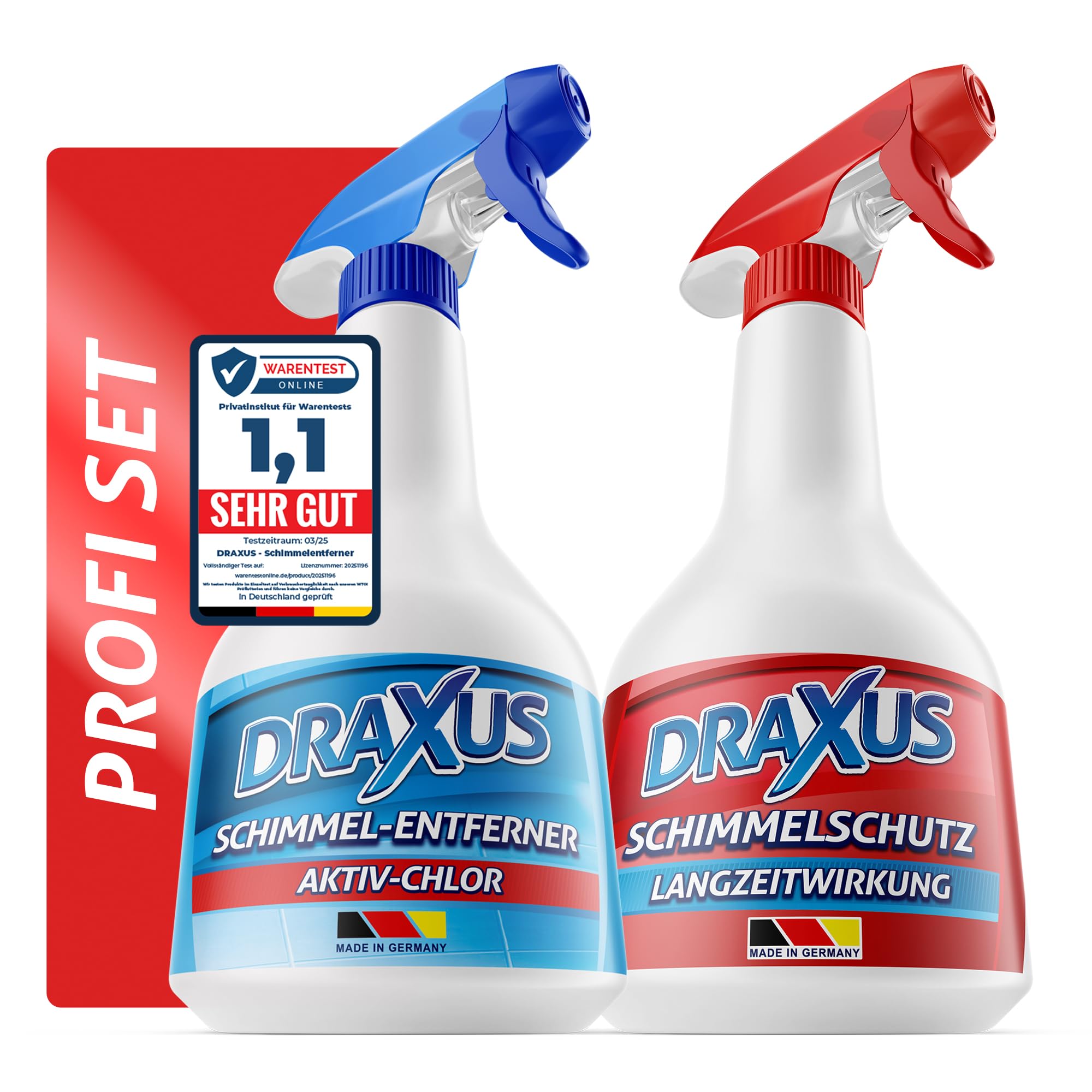 DRAXUS Schimmelstop Set I Schimmelentferner mit Hafteffekt + Schimmelschutz Spray I Schimmel vernichten & Neubefall stoppen I Bis zu 24 Monate Langzeitschutz I 2x 500 ml