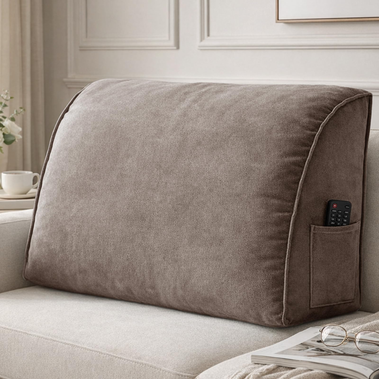 Aocase Extra Thick Sofa Back Cushion Wedge Pillow, Reading Pillow With Pocket Couch Back Cushion Decorative Throw Pillows, For Bed Tatami Sofa Cushion Back Support,Dark Brown,80×35×20cm