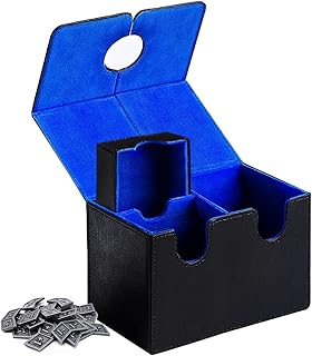 Scimi Large Premium Double Deck Case Box for 200+ Sleeved Cards Case Large Twin Flip Deck Case with Dice Tray Fits MTG/TCG/CCG (Black & Blue)