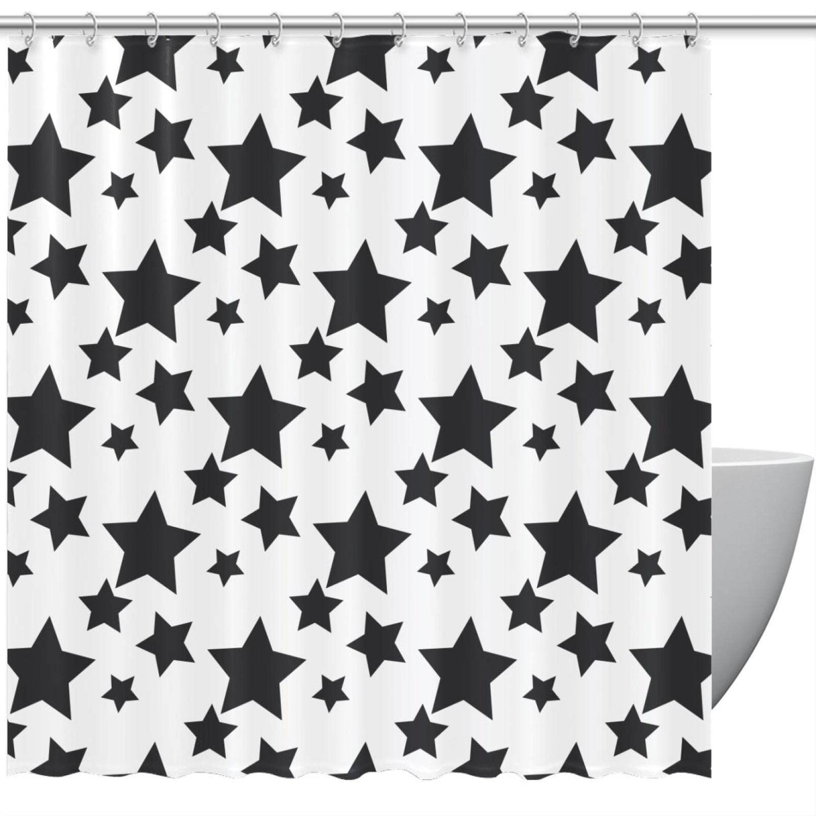 Rideau de douche pour salle de bain étoiles noires accessoire baignoire 183cm