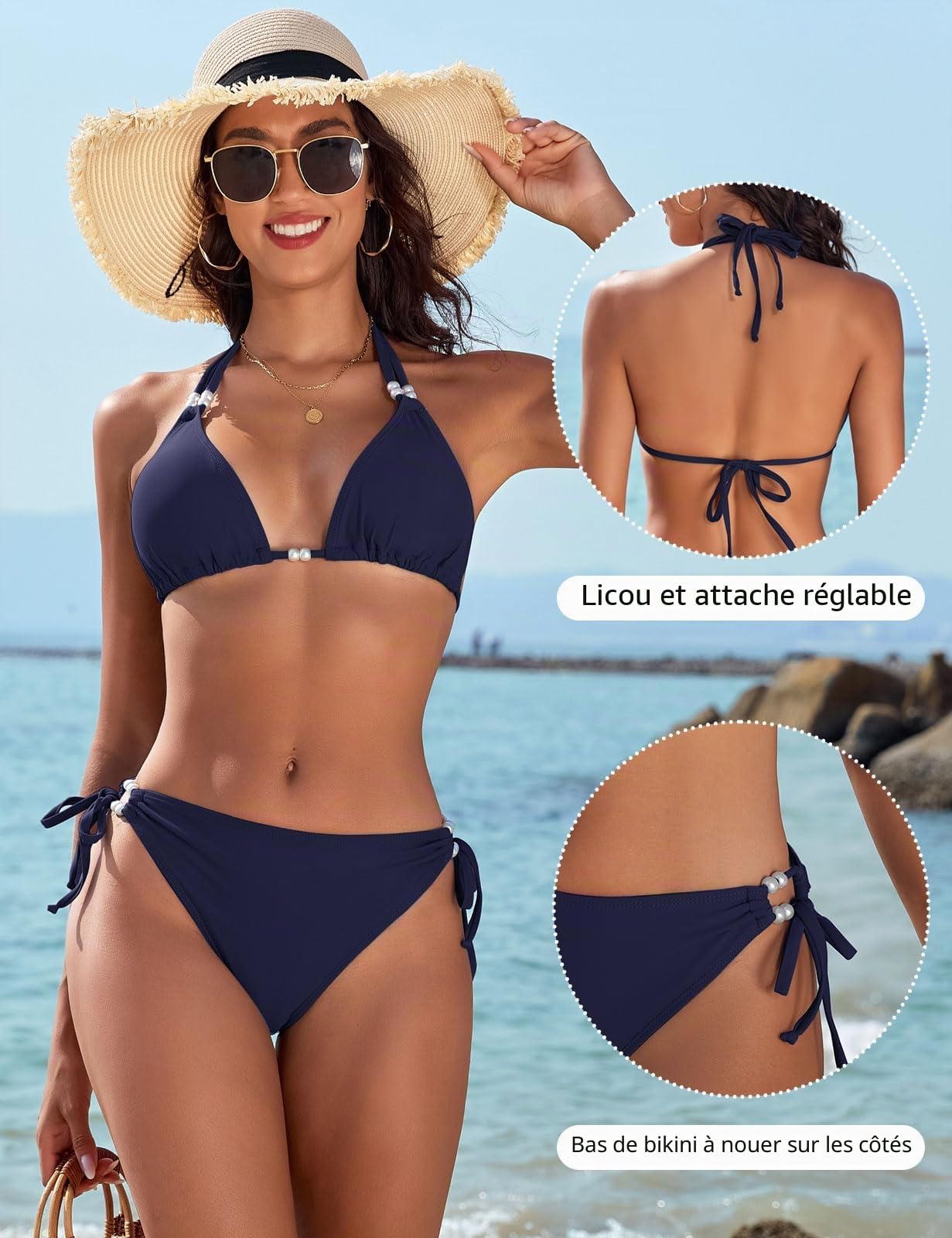 Maillot de Bain Femme 2 Pieces Triangle Bikinis Sexy Bikini Set Push Up Maillots Deux Pièces Réglables Ensemble de Bikini Rembourré Swimwear