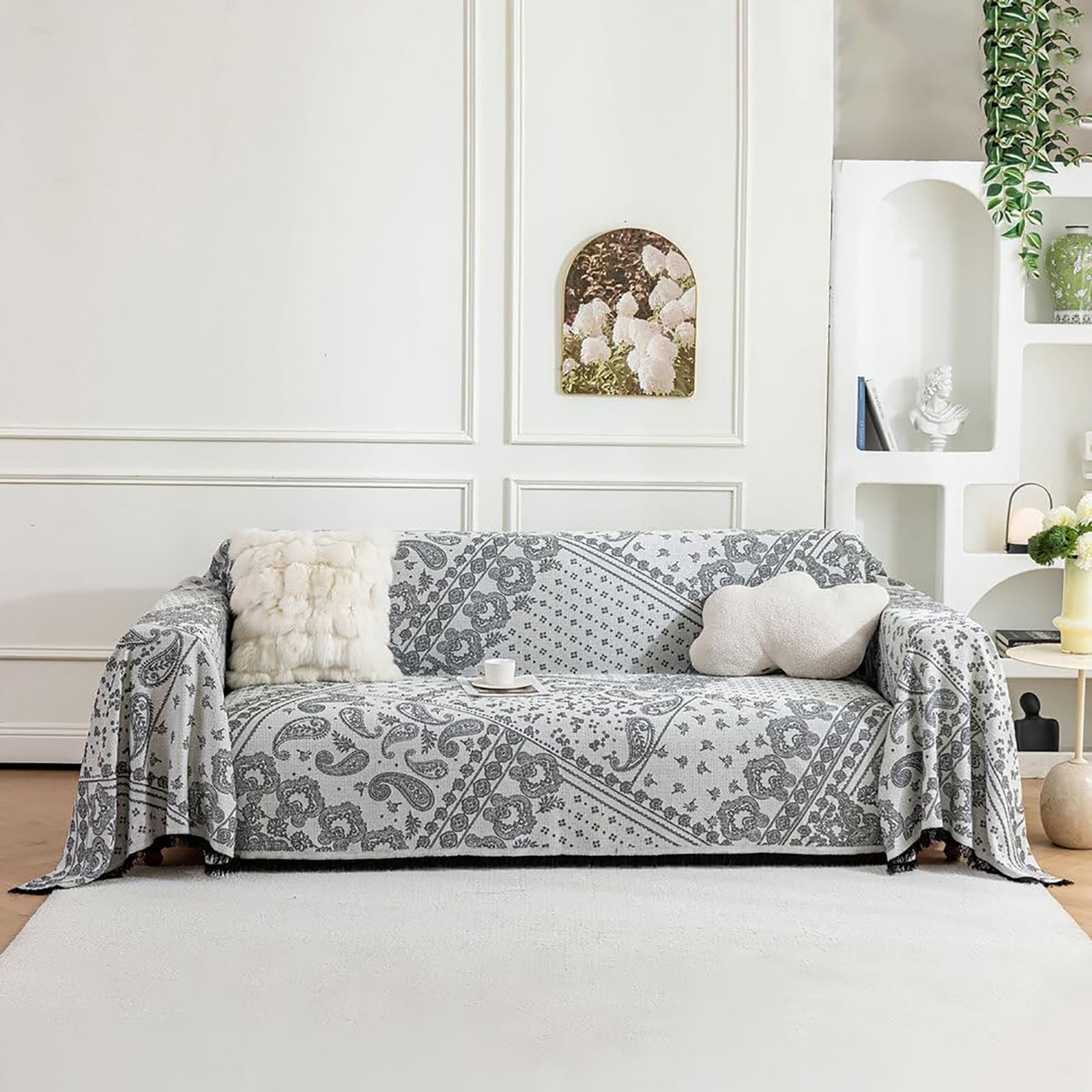 Housse de canapé lavable style bohème noir pour salon chaleureux