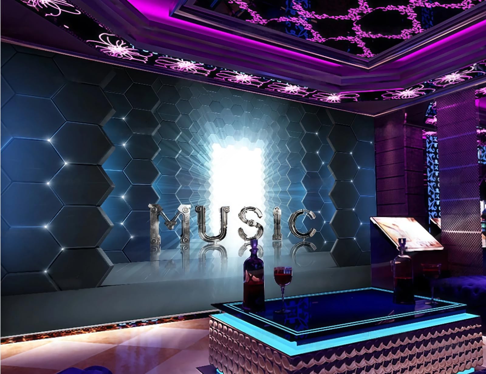 Rskjdghshd 3D Wallpaper Three-Dimensional Blue Avenue Of Stars Mechanical Muisc Theme Bar Western Restaurant Background Wall Mural Afternoon Tea Coffee Shop Wallpaper,,200X140cm