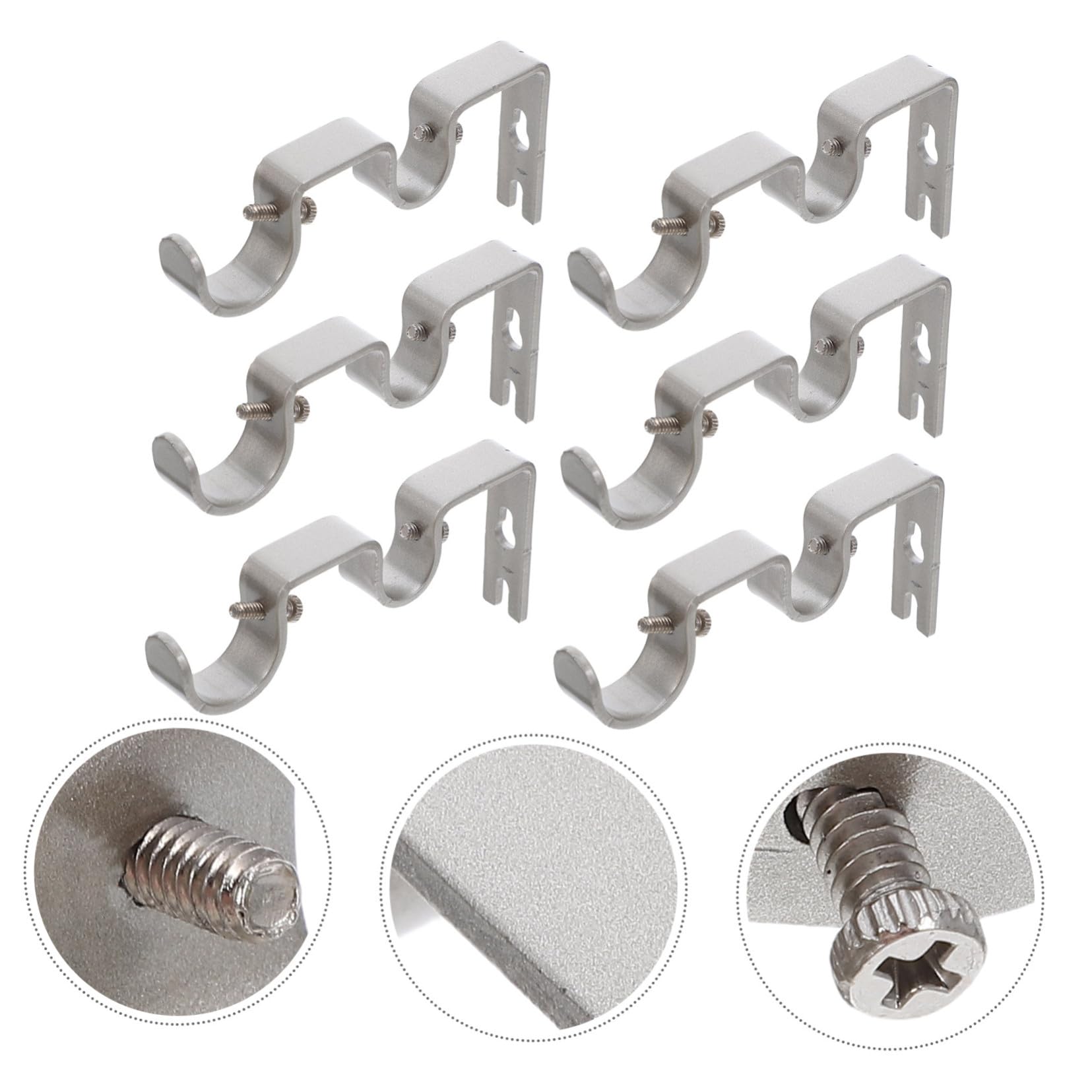 Support de Tringle à Rideaux Argenté en Fer, Lot de 6