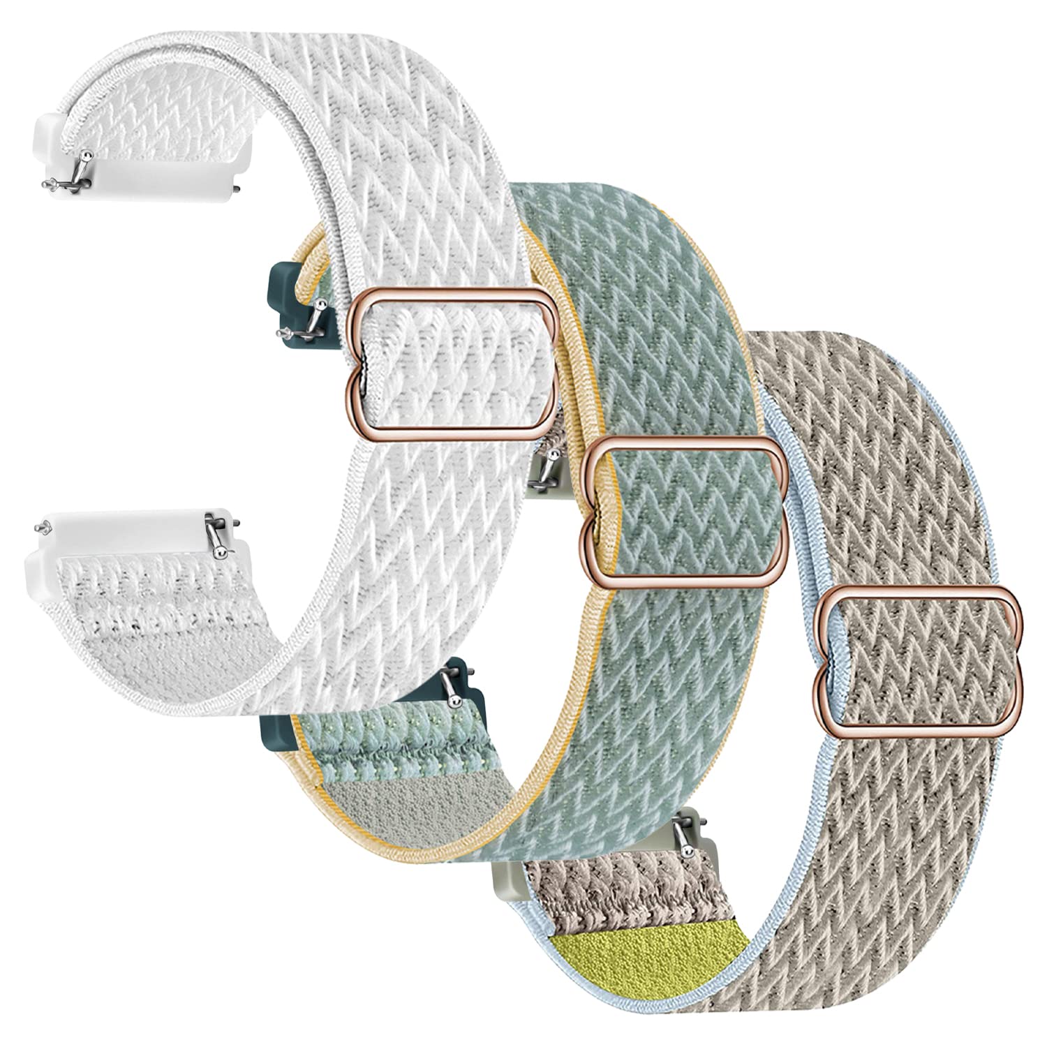 Geiomoo 20mm 22mm Nylon Band for Watches and Smartwatches, Replacement Strap (Only for 20mm, 3 Pack White+Sunshine+Camel)