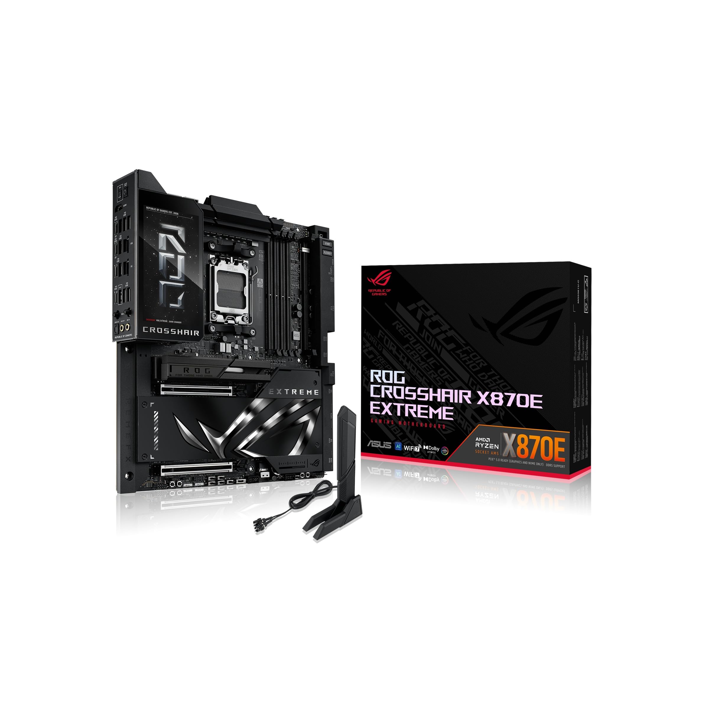 ASUS ROG CROSSHAIR X870E EXTREME, Scheda Madre AMD ATX, Slot DDR5, Nera | 20+2+2 Fasi di Alimentazione, 3 PCIe 5.0, Porte USB4, Schermo LCD, Wi-Fi 7, Ethernet, AI Overclocking, PCIe Q-Release Slim